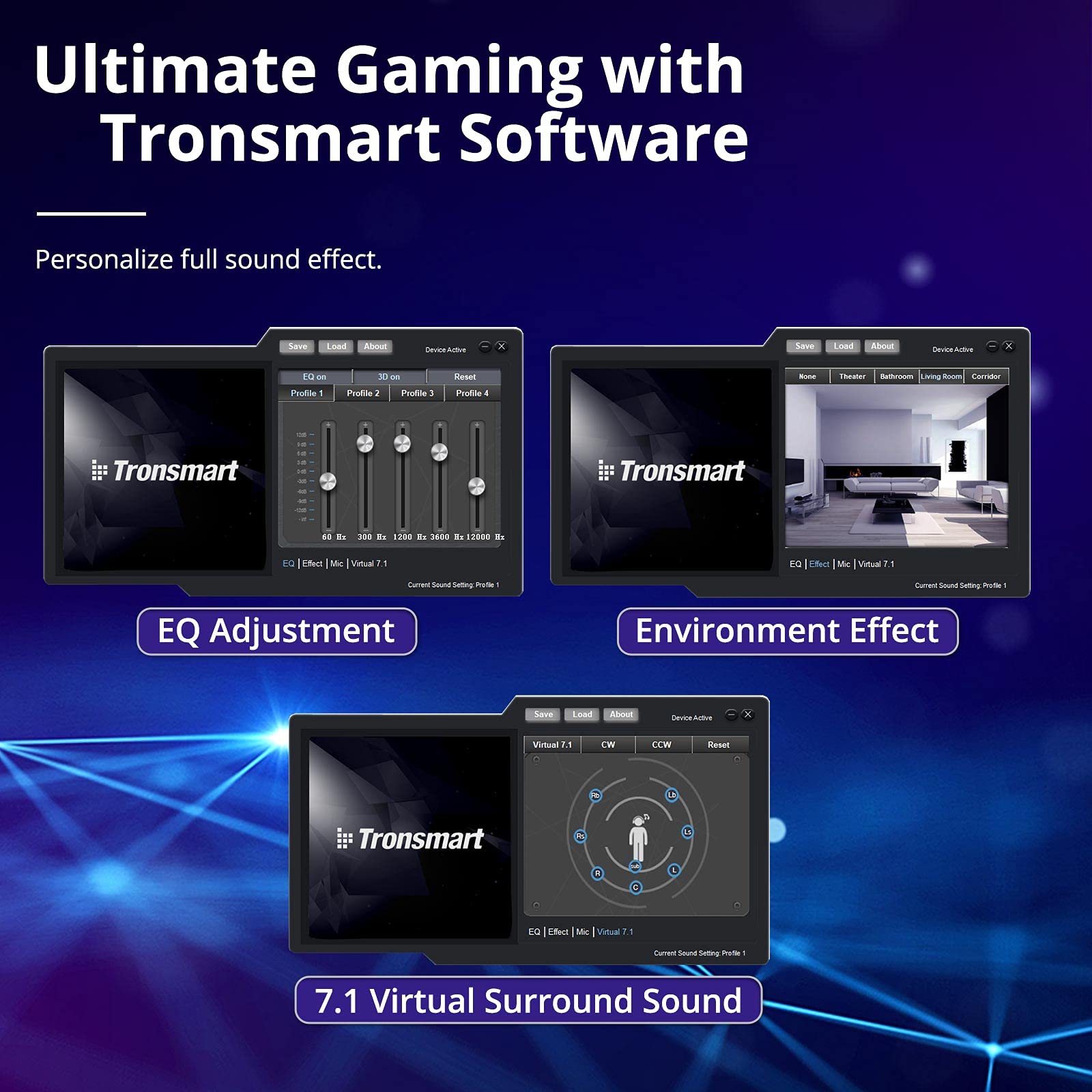 Tronsmart Sparkle RGB Gaming Headset with Microphone, 7.1 Virtual Surround Sound, 50mm Drivers, Noise Cancelling - Compatible with PS4/PS5/Switch/Mac/PC - Perfect for Gaming, Streaming & Online Meetings