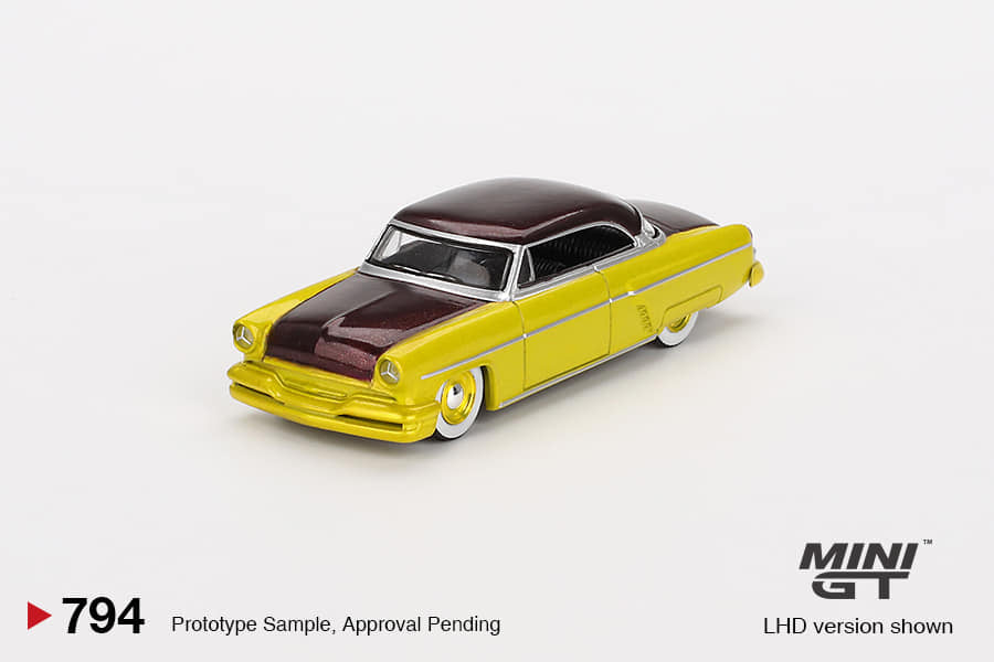 MINI GT 1:64 Scale Lincoln Capri Custom Hot Rod Diecast Model Car - 1954 Lime Yellow Vintage Collectible for Display, Gifts & Racing Scenes