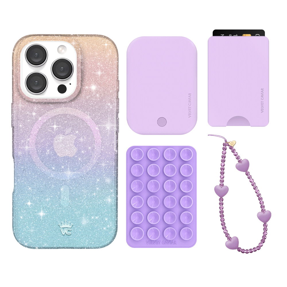 Ombre Stardust iPhone Wallet Case with Card Holder - Slim Protective Phone Cover for iPhone 13/14/15 Pro Max - Perfect for Everyday Use, Travel & Shopping