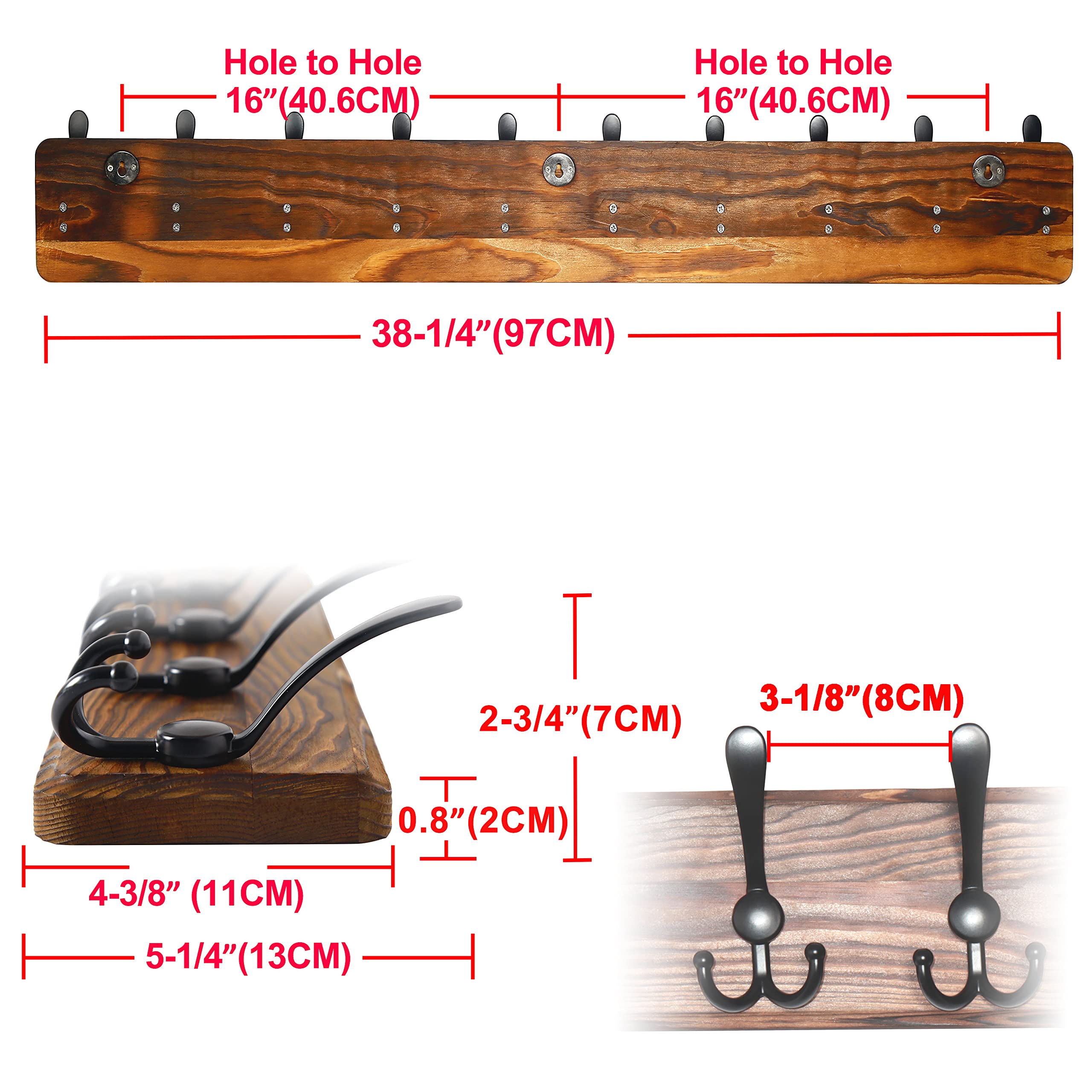 Dseap Heavy Duty Wall Mounted Coat Rack - 10 Triple Hooks, 38.25