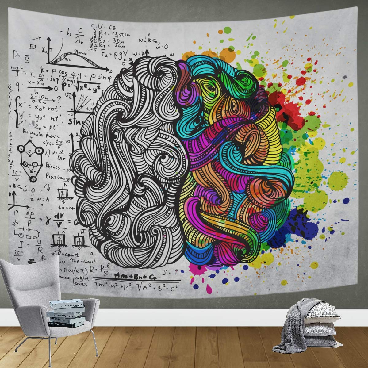 DOMIKING Left and Right Brain Tapestry Wall Hanging - 90x60in Trippy Wall Art Decor for Bedroom, Living Room & Office | Hippie Boho Home Decor, Dorm Room Aesthetic, Meditation Space Design