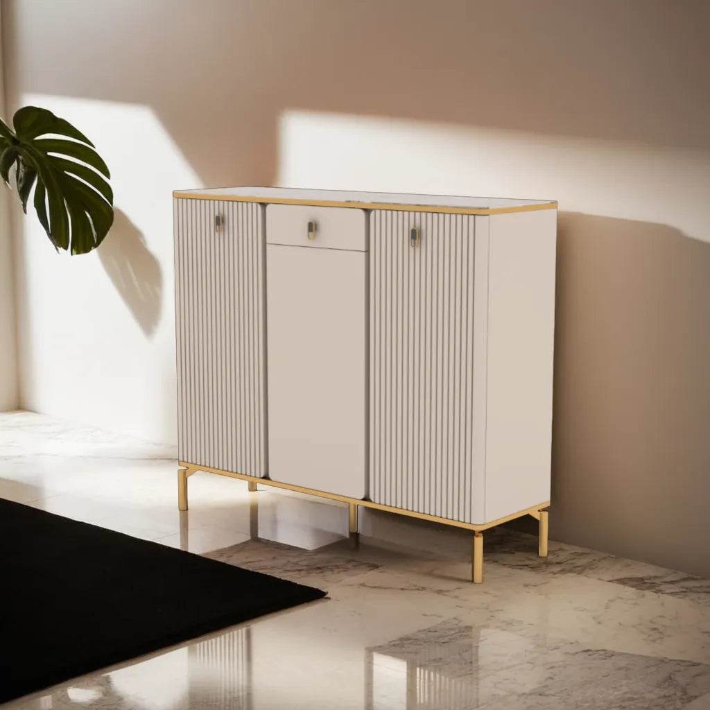 Koda II 3 Door Shoe Cabinet with Durable Sintered Stone Top - 120cm Entryway Storage Organizer for Shoes, Boots & Accessories | Perfect for Hallway, Mudroom & Apartment Entry