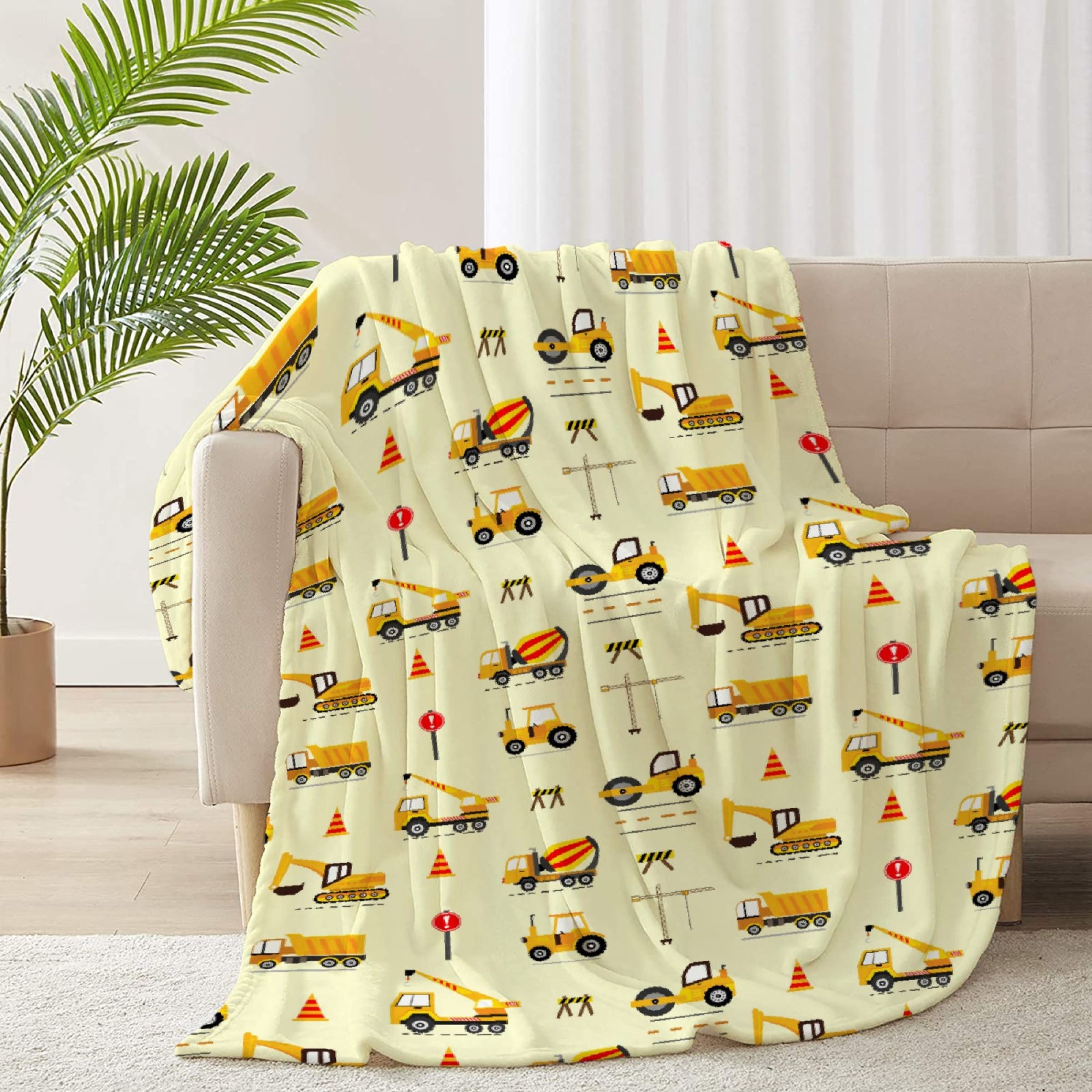 RICKYOUNG Dump Truck Bulldozer Tonka Trucks Tractor Firetruck Garbage Fleece Flannel Lightweight Blanket - Soft Plush Microfiber Throw Blanket for Couch, Bed & Sofa (120