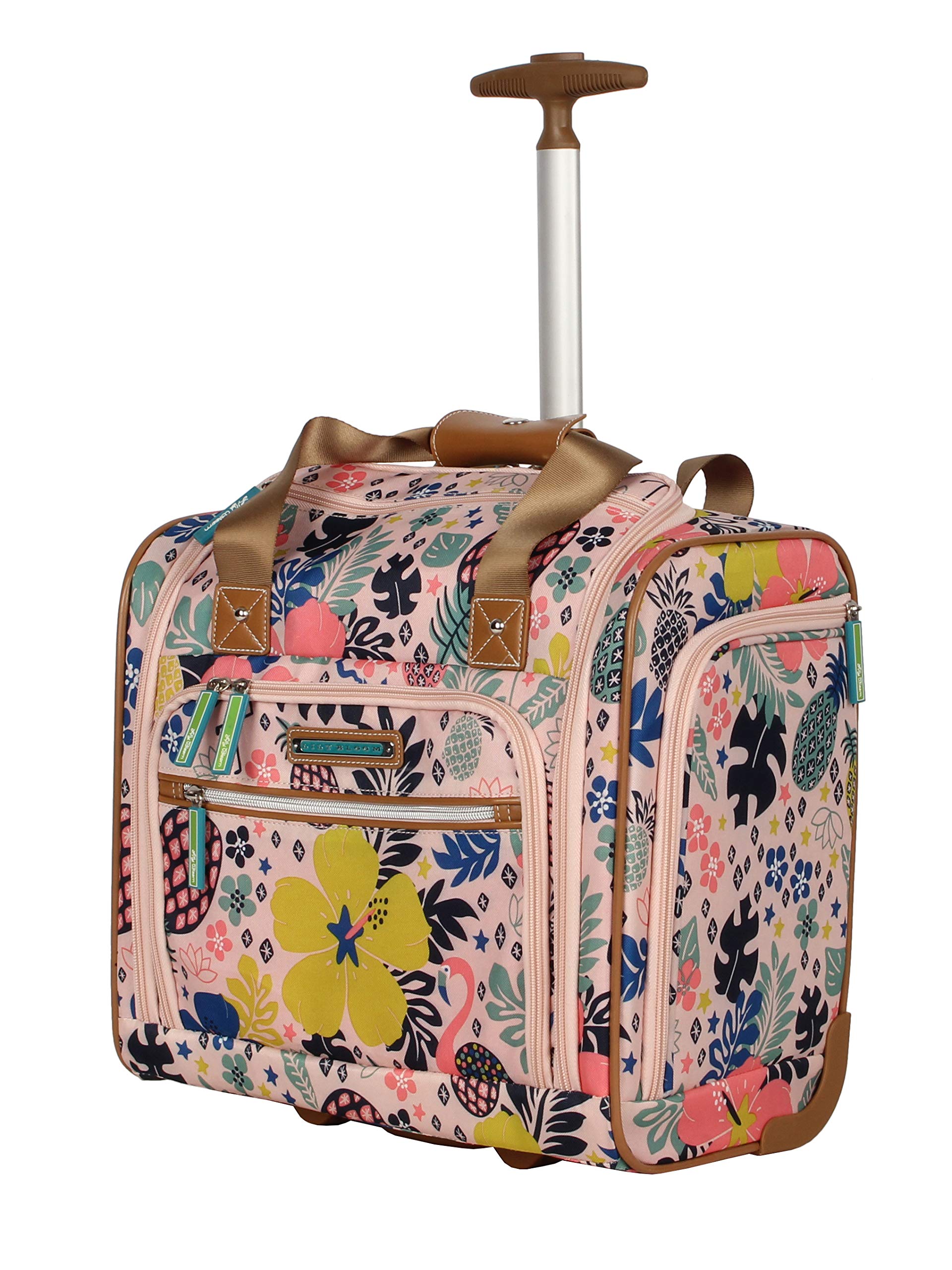 Lily Bloom Designer 15 Inch Carry On Luggage - Lightweight Weekender Overnight Business Travel Suitcase with 2 Rolling Wheels - Under Seat Rolling Bag for Women (Tropical Pineapple) - Perfect for Airplane, Train, and Weekend Getaways