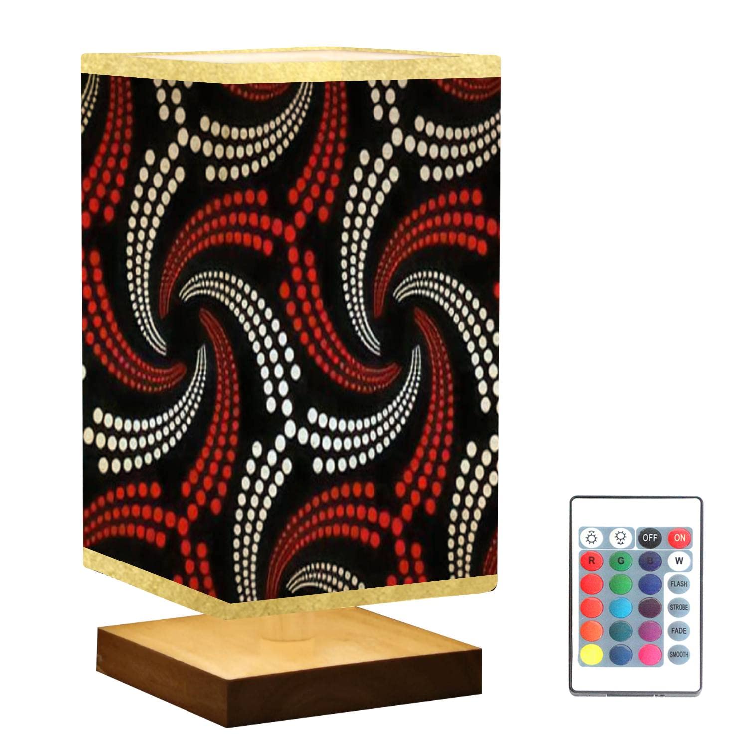 Dimmable Square Bedside Table Lamp with Abstract Geometric Wooden Base & Flaxen Fabric Shade - Modern Nightstand Lamp for Bedroom, Living Room, Office | Perfect for Reading, Relaxing & Ambient Lighting