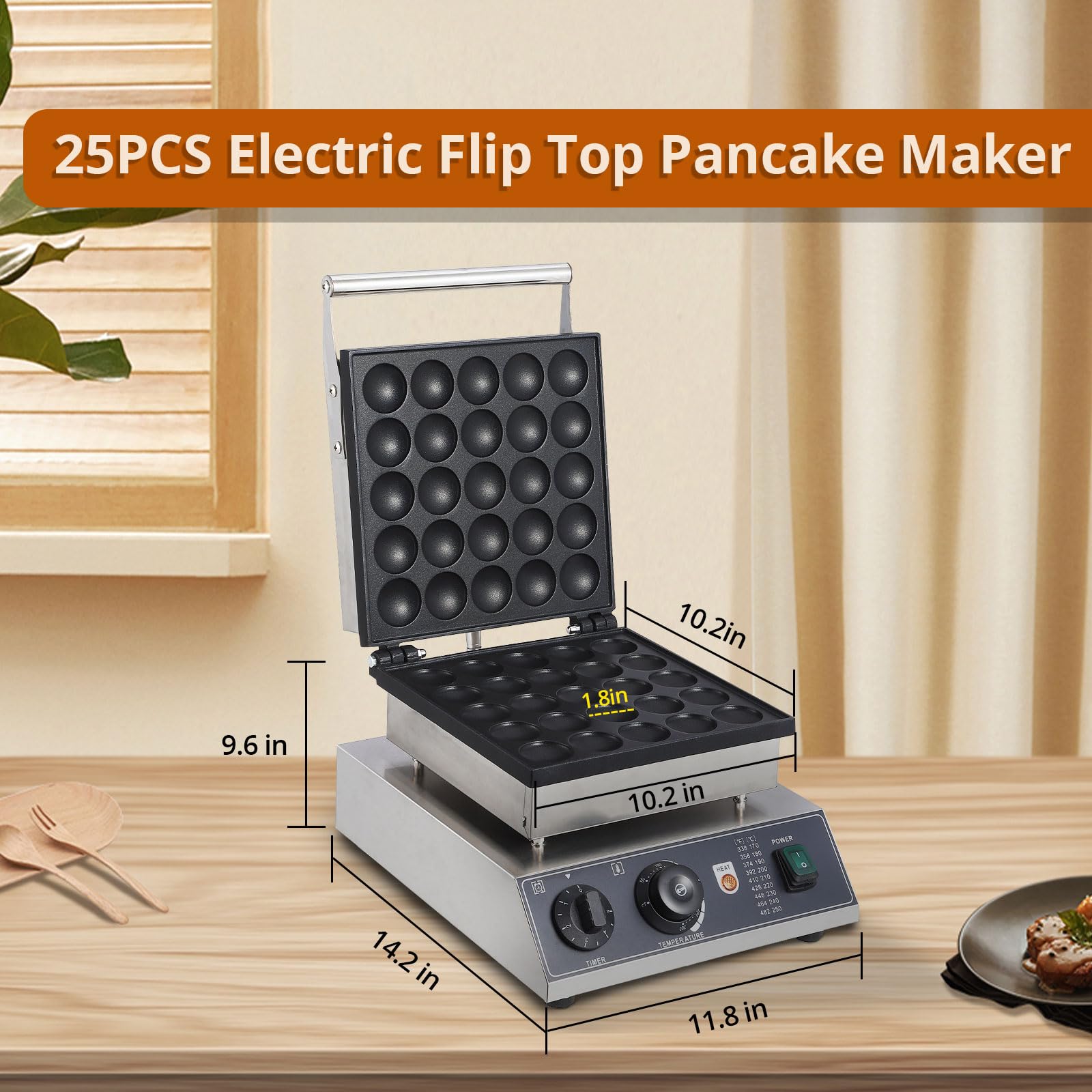 25Pcs Commercial Round Muffin Maker - Electric Nonstick Pancake Machine with 1.8