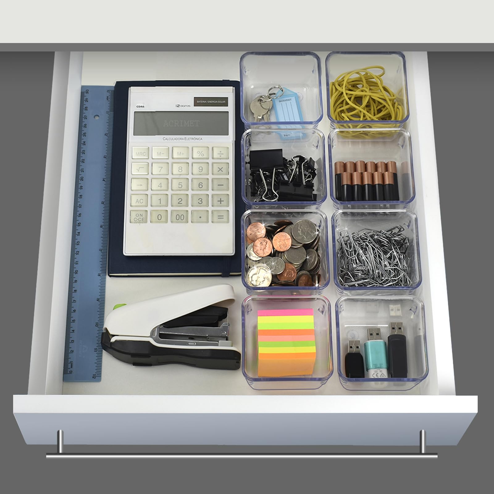 Acrimet Modular Drawer Organizer Set - 8-Piece Clear Crystal Plastic Storage Bins & Box Trays for Office, Home, Kitchen, Makeup & Junk Drawers | Perfect for Desk Organization, Bathroom Storage & Clutter Control