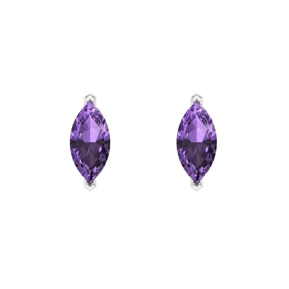 1.0 Carat Marquise Cut Genuine Simulated Alexandrite Stud Earrings in 14k White Gold – Perfect for Weddings, Parties & Special Occasions
