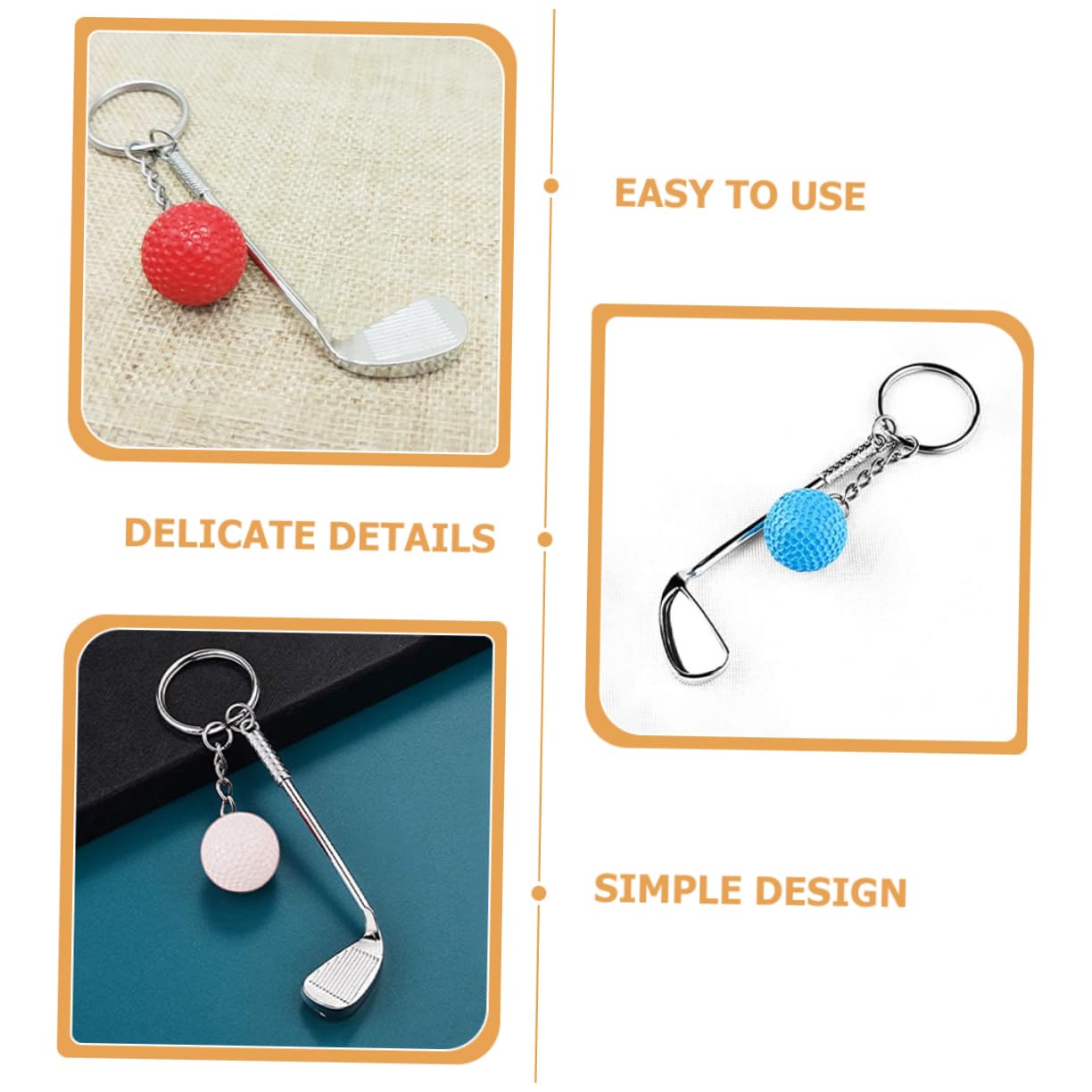 WHAMVOX 3-Piece Golf Ball Keychain Set - Metal Key Ring with Golf Ball Marker - Sports-Themed Backpack Pendant for Golf Enthusiasts - Perfect for Golf Bags, Backpacks, and Keychains