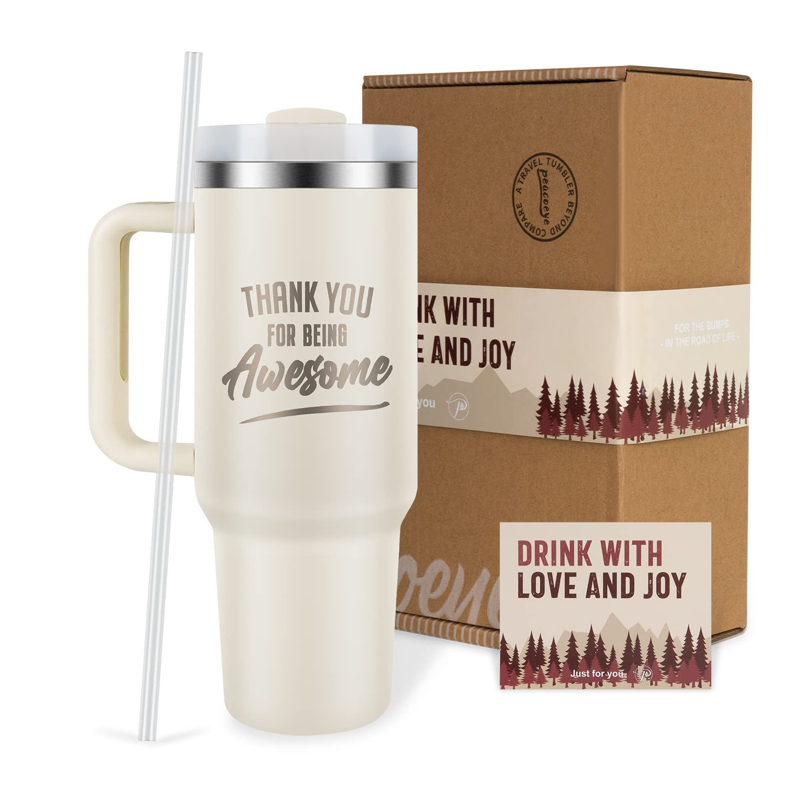 40oz Tumbler with Handle and Straw - Insulated Stainless Steel Cup for Hot & Cold Drinks | Perfect Thank You Gift for Women, Men, Coworkers, Nurses, Boss, Teachers | Great for Christmas, Birthday, Appreciation, Office, Home & Travel Use