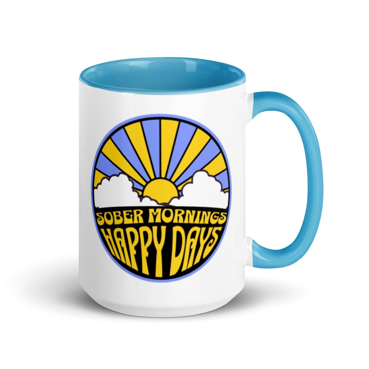 Vibrant Color Inside Ceramic Mug - Sober Mornings Happy Days Collection - Perfect for Coffee, Tea & Office Use