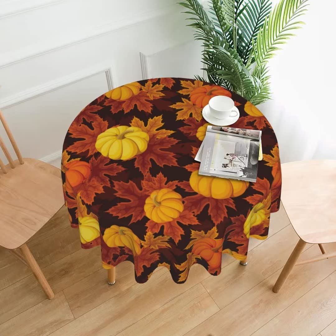 60 Inch Round Fall Pumpkin Tablecloth - Rustic Autumn Thanksgiving Table Cover, Dust-Proof & Wrinkle Resistant for Holiday Dining, Kitchen Decor, Indoor/Outdoor Parties & Picnics | Perfect for Thanksgiving Gatherings, Fall Home Decor & Seasonal Celebrations