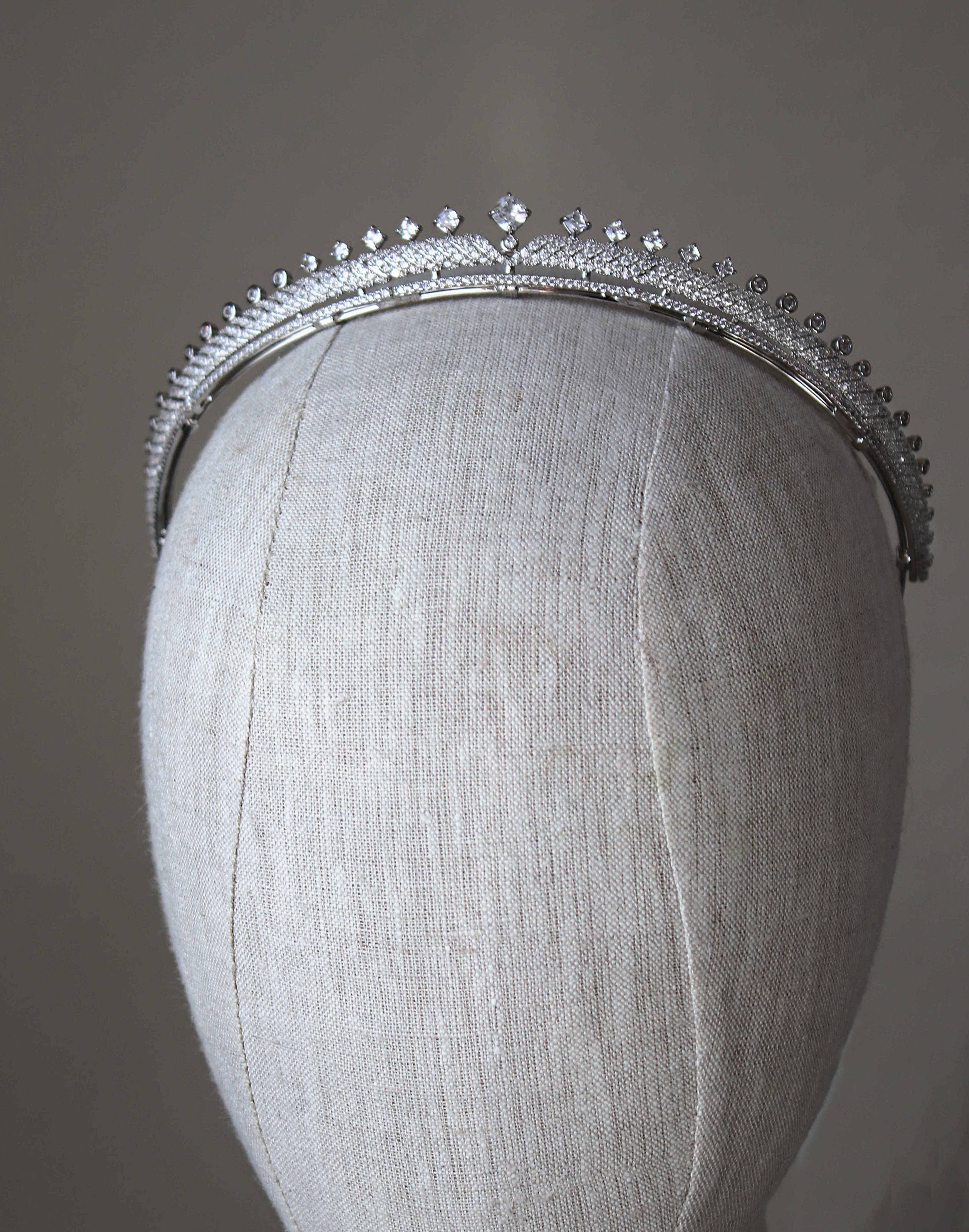 Custom AMBER Petite Tiara with Sapphire Blue Accent - Elegant Bridal Hairpiece for Weddings, Prom & Special Occasions