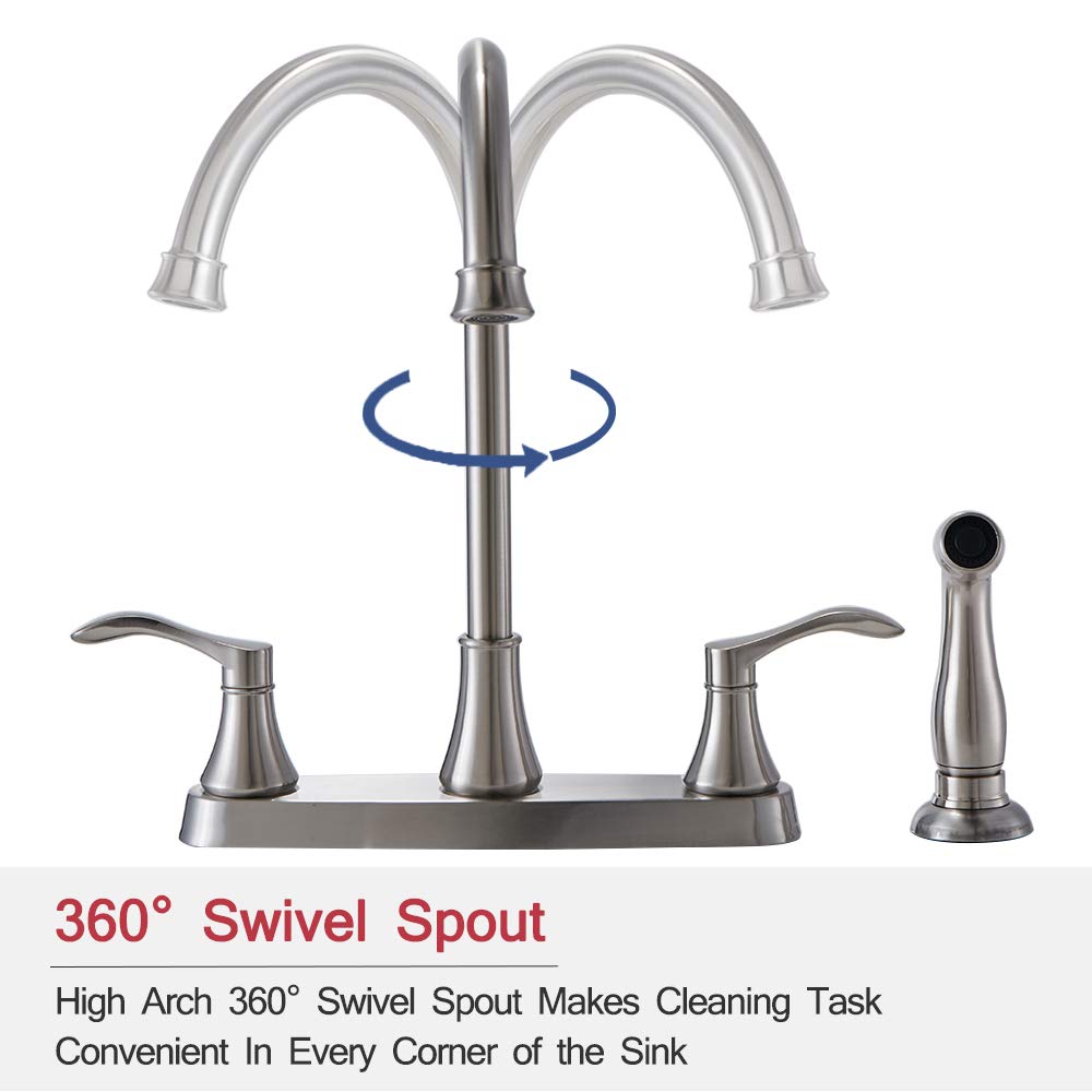 3 or 4 Hole Commercial Kitchen Faucet with Side Sprayer - Brushed Nickel Lead-Free RV Sink Faucet - High Arc Spout for Easy Washing - Perfect for RV, Camper, and Tiny House Kitchens