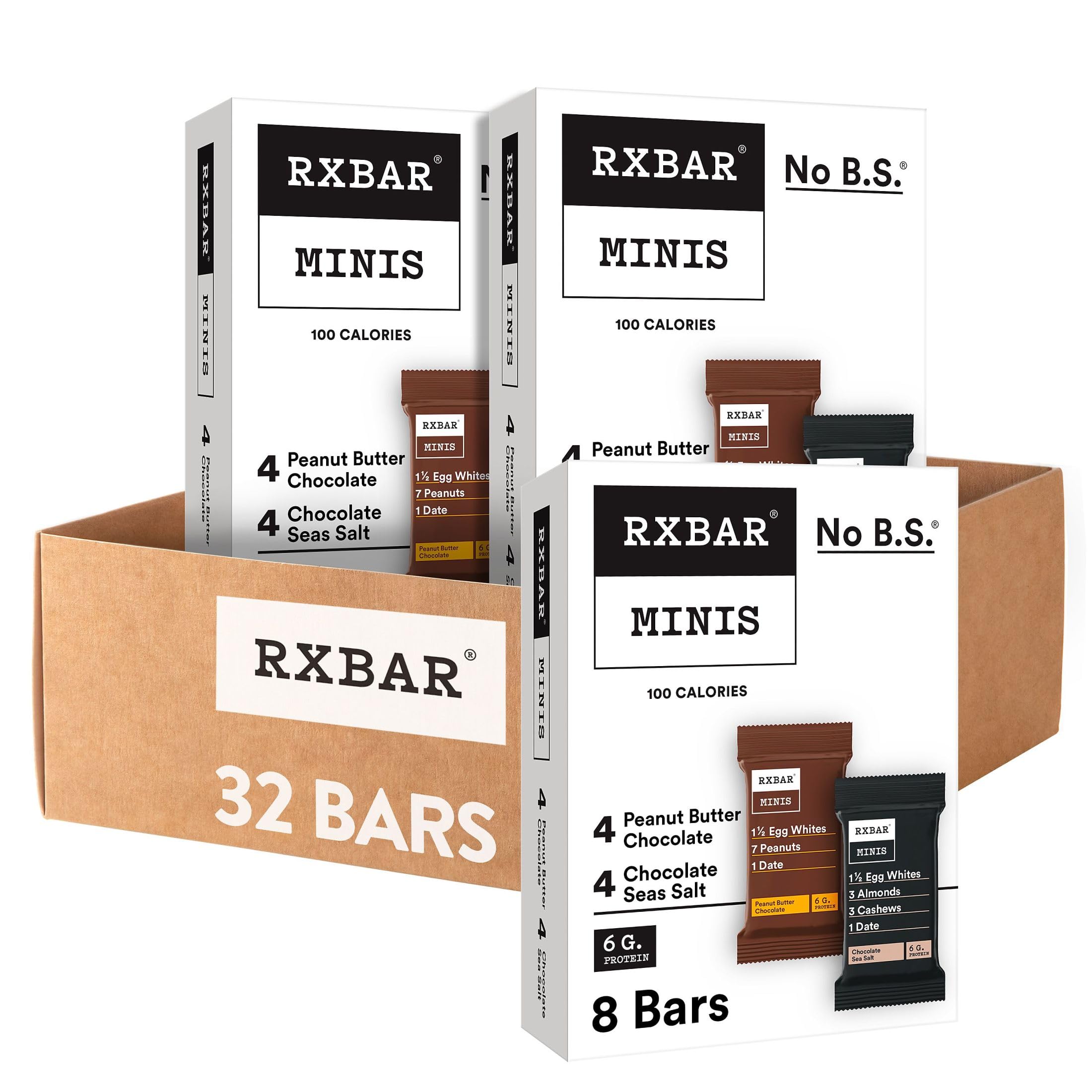 RXBAR Minis Protein Bars - 6g Protein, Gluten Free, Dairy Free, No Added Sugar - Variety Pack (4 Boxes, 32 Count) - Healthy Snacks for Workouts, Travel & On-the-Go Energy