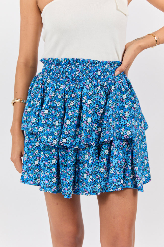 Breezy Navy Floral Tiered Skort for Women - Summer Casual Skirt Shorts Hybrid - Perfect for Beach, Picnic & Outdoor Activities