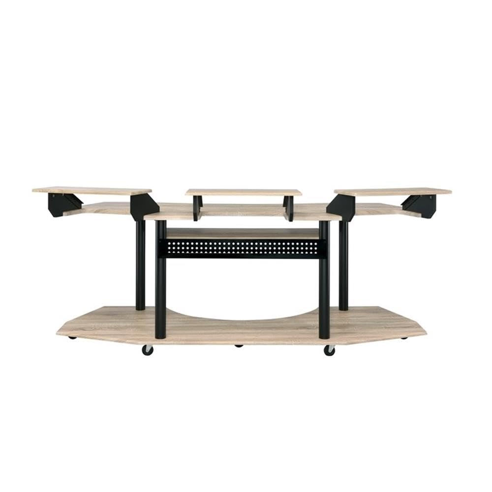 Pemberly Row Contemporary Wood Studio Music Recording Desk in Natural Oak - Professional Home Office Desk for Musicians, Producers & Audio Engineers - Perfect for Recording Studios & Home Music Production