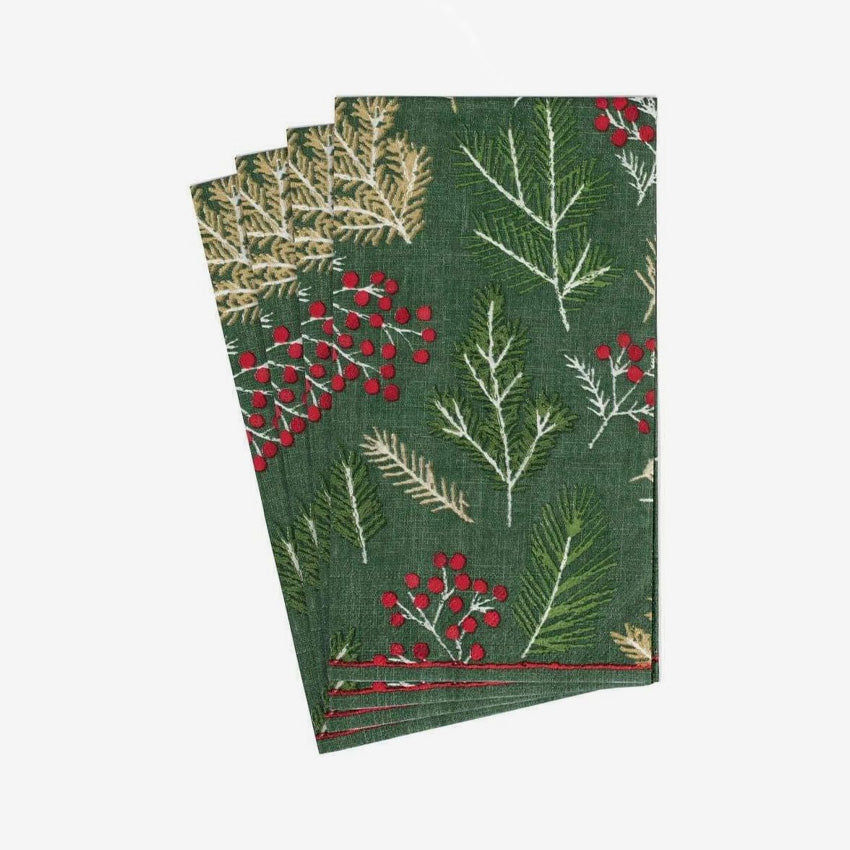 Caspari Sprigs & Berries Evergreen Napkins - Premium Holiday Dinner Napkins for Christmas, Thanksgiving & Winter Table Decor - 20 Count Disposable Paper Napkins for Parties & Festive Gatherings