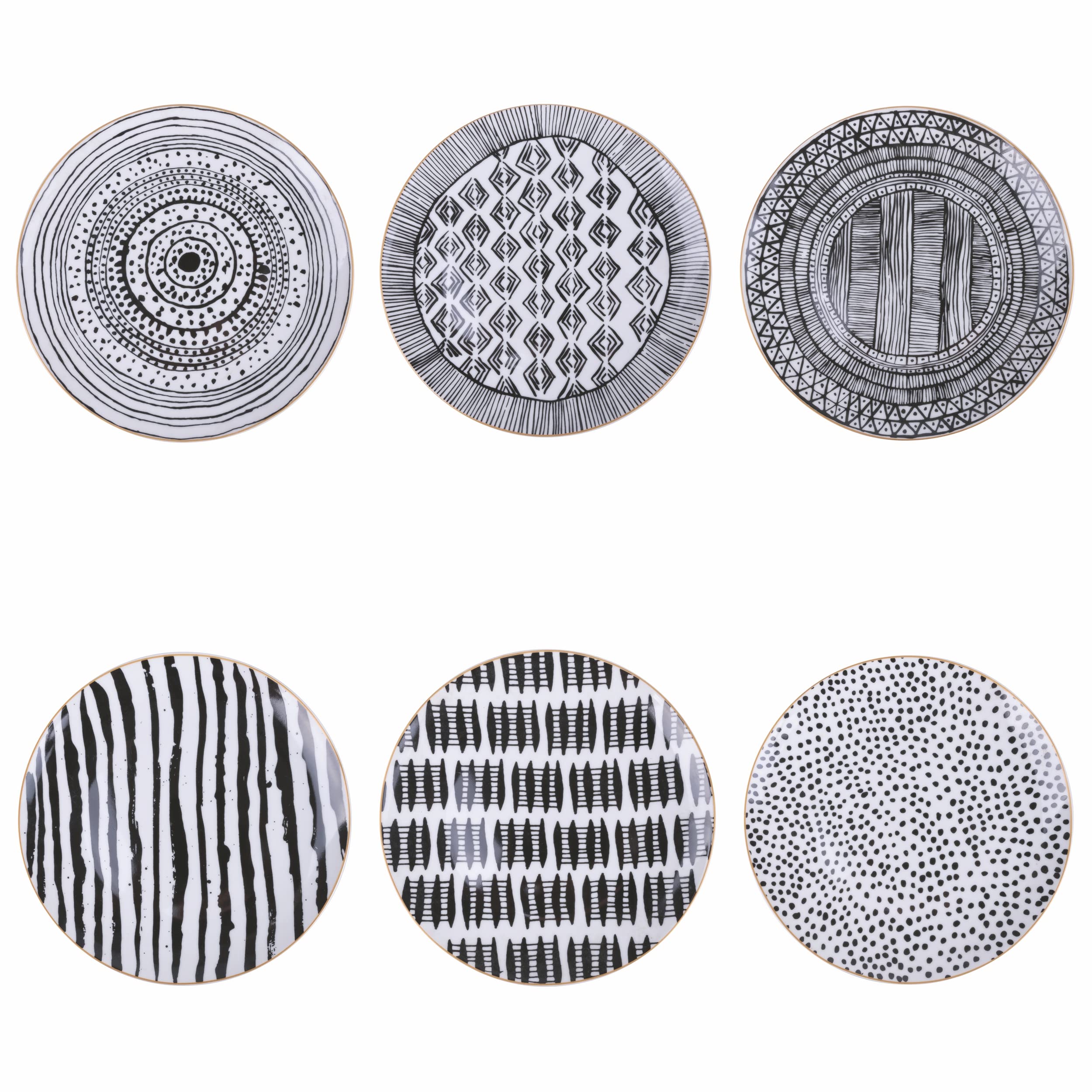 Villa d'Este Home Tivoli 6-Piece Masai Black Porcelain Fruit Plate Set - Elegant Appetizer & Dessert Dishes for Dinner Parties, Tea Time & Home Decor