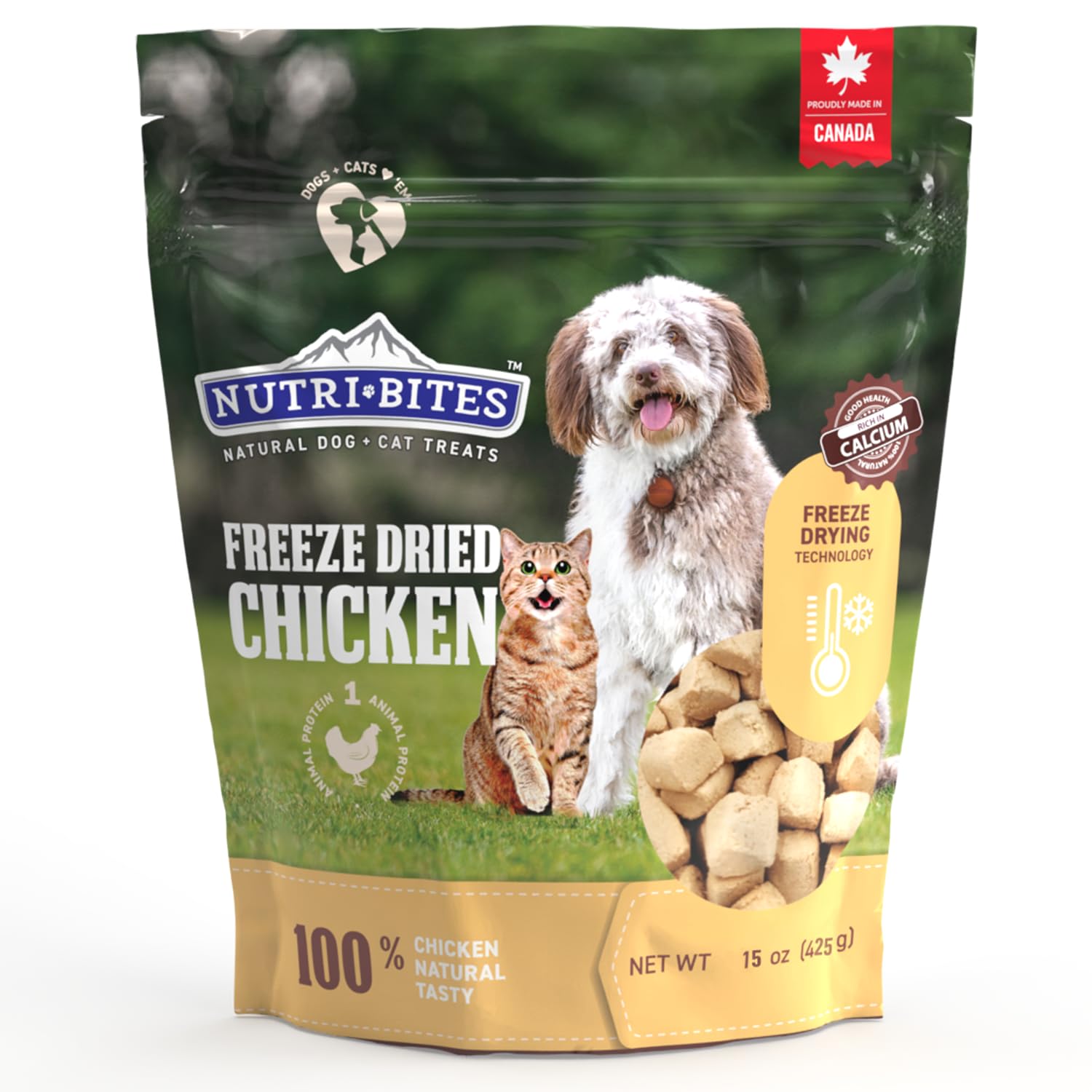 NutriBites Freeze Dried Chicken Dog & Cat Treats - 15oz (425g) | All-Natural Single Protein Training Treats & Food Topper | High Protein, Grain-Free Pet Snacks for Dogs & Cats | Perfect for Training, Rewards & Mealtime Boosting