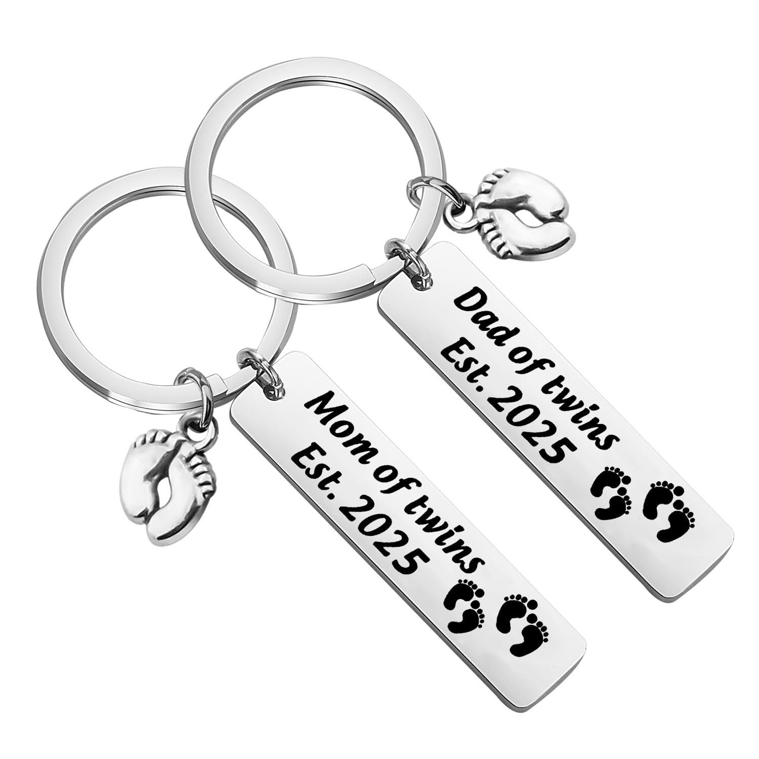 FUSTMW Twin Parents Gift - Keychain for Dad & Mom of Twins, Established 2025 - Perfect Baby Reveal & Expecting Parents Present - Ideal for Gender Reveal Parties & New Parent Celebrations