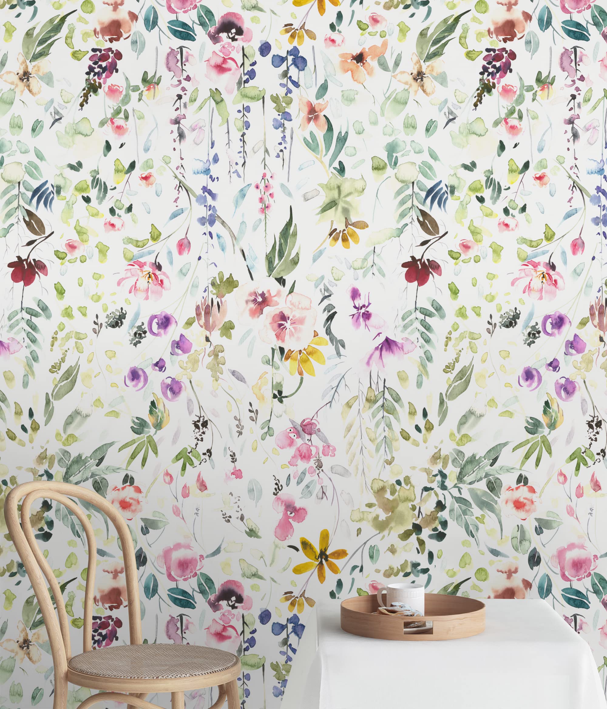 Murwall Watercolor Wildflower Wallpaper - Peel and Stick Floral Wall Mural for Kids Room, Nursery, Bedroom Decor | Easy DIY Home Decoration for Girls & Boys
