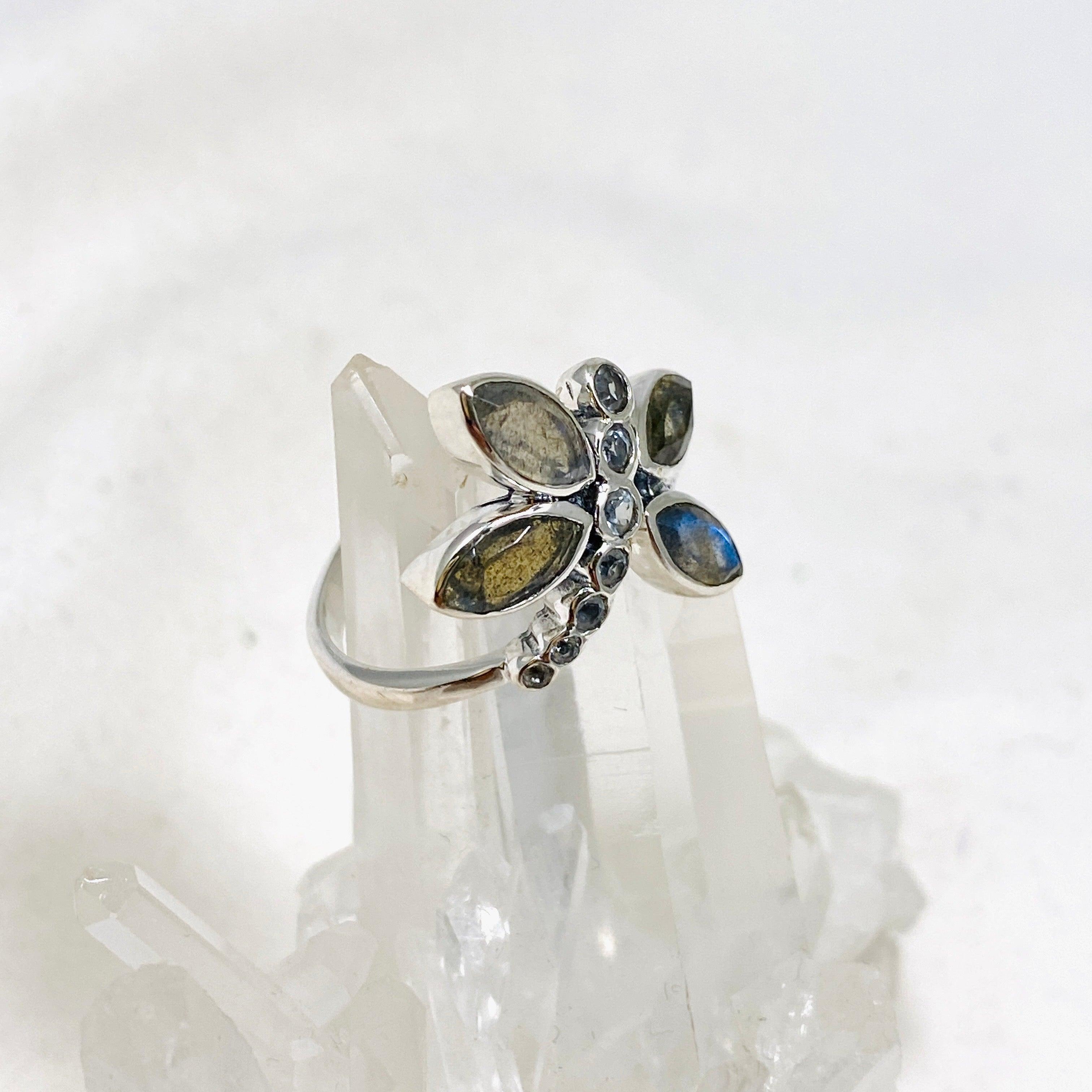 Faceted Labradorite Dragonfly Ring R3887 - Elegant Bohemian Jewelry for Women, Perfect for Parties, Weddings & Everyday Wear
