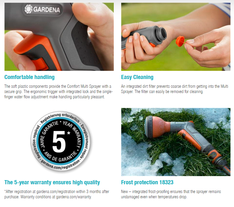 Gardena Comfort Multi Sprayer - Adjustable Nozzle Garden Hose Sprayer for Watering Plants, Washing Cars & Outdoor Cleaning | Perfect for Lawns, Gardens & Patios