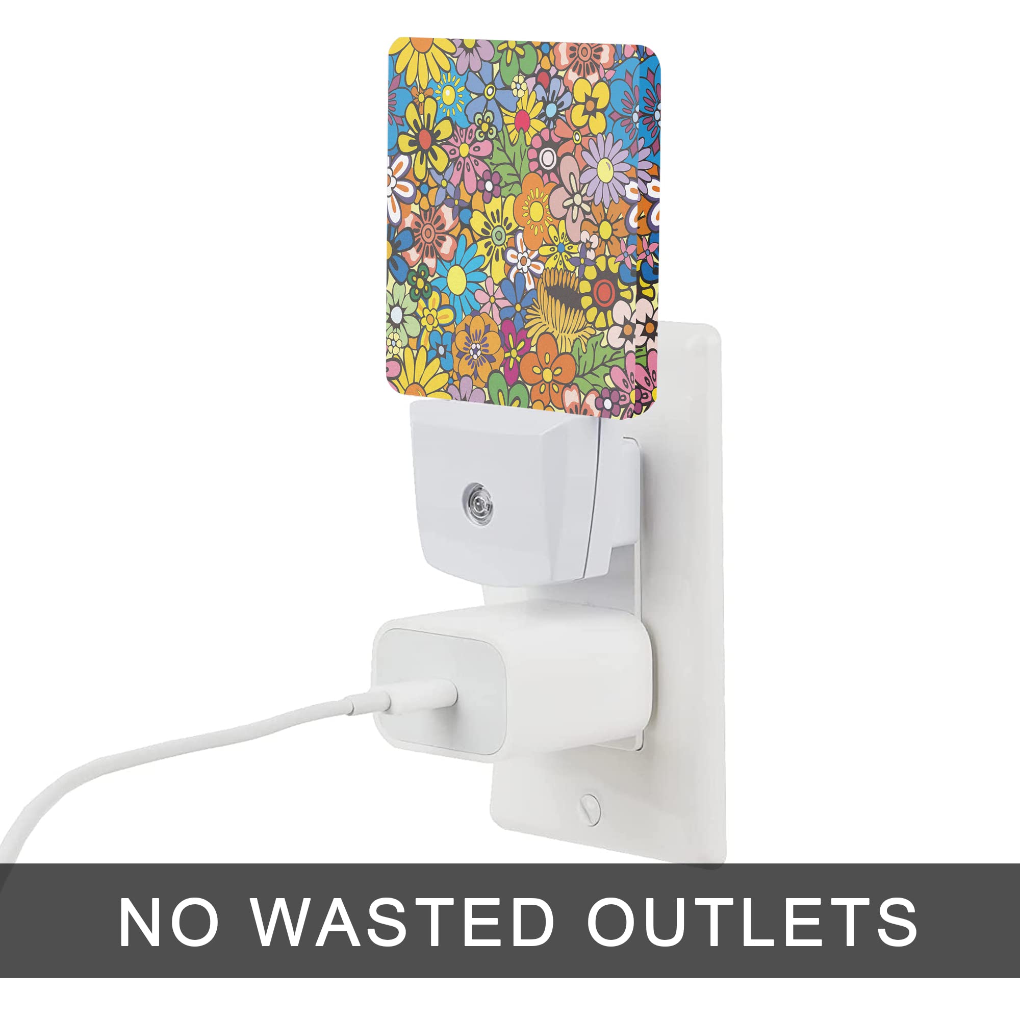 Hippie Flower Night Light Plug in Wall - 0.5W LED Sleep-Friendly Nightlight with Dusk to Dawn Sensor for Kids Boys Girls - Perfect for Bedroom, Nursery, Hallway, Stairway & Home Decor