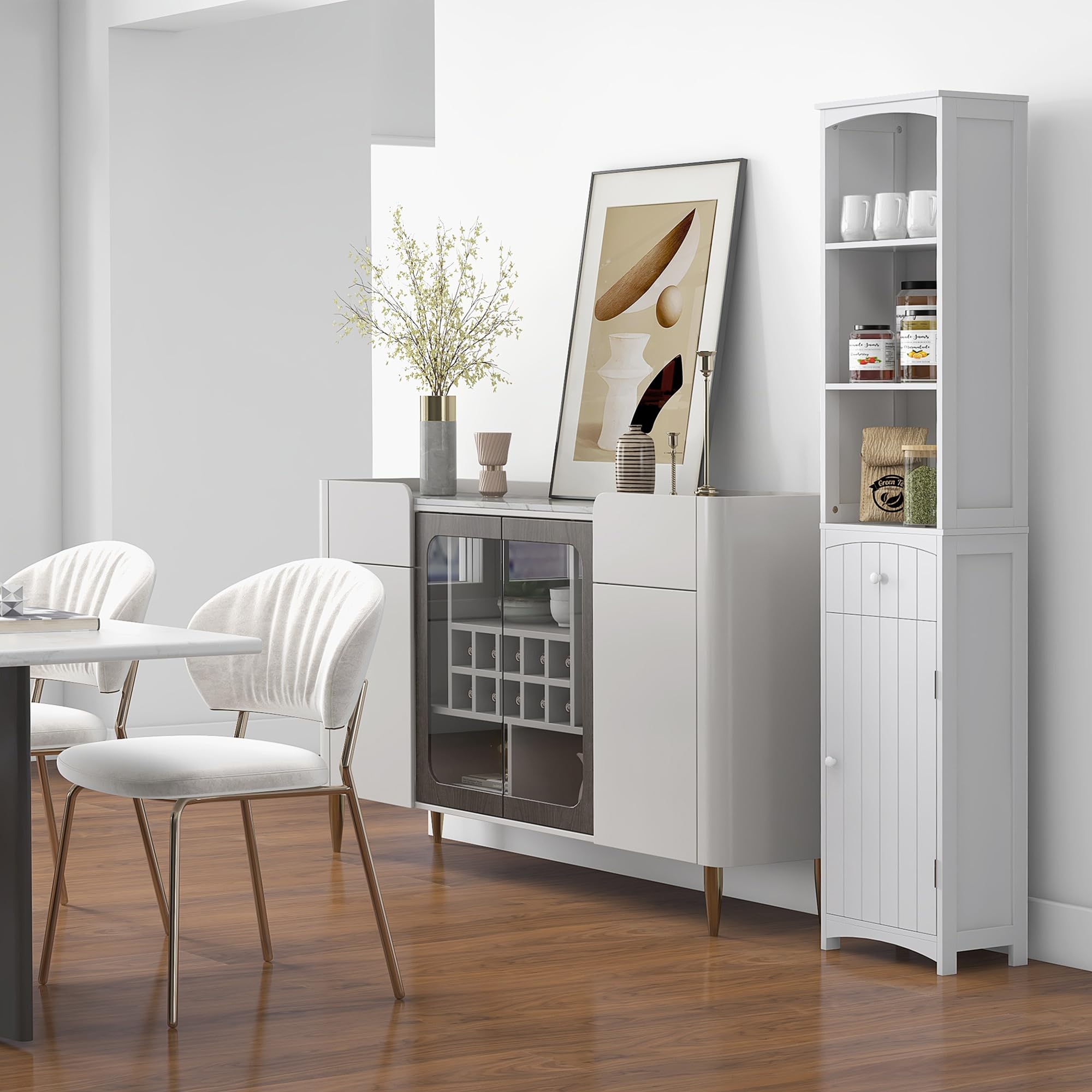 HOMCOM White Bathroom Storage Cabinet - 3-Tier Shelves with Drawer, Freestanding Linen Tower for Bathroom Organization | Perfect for Small Spaces, Apartment Storage & Bathroom Decor
