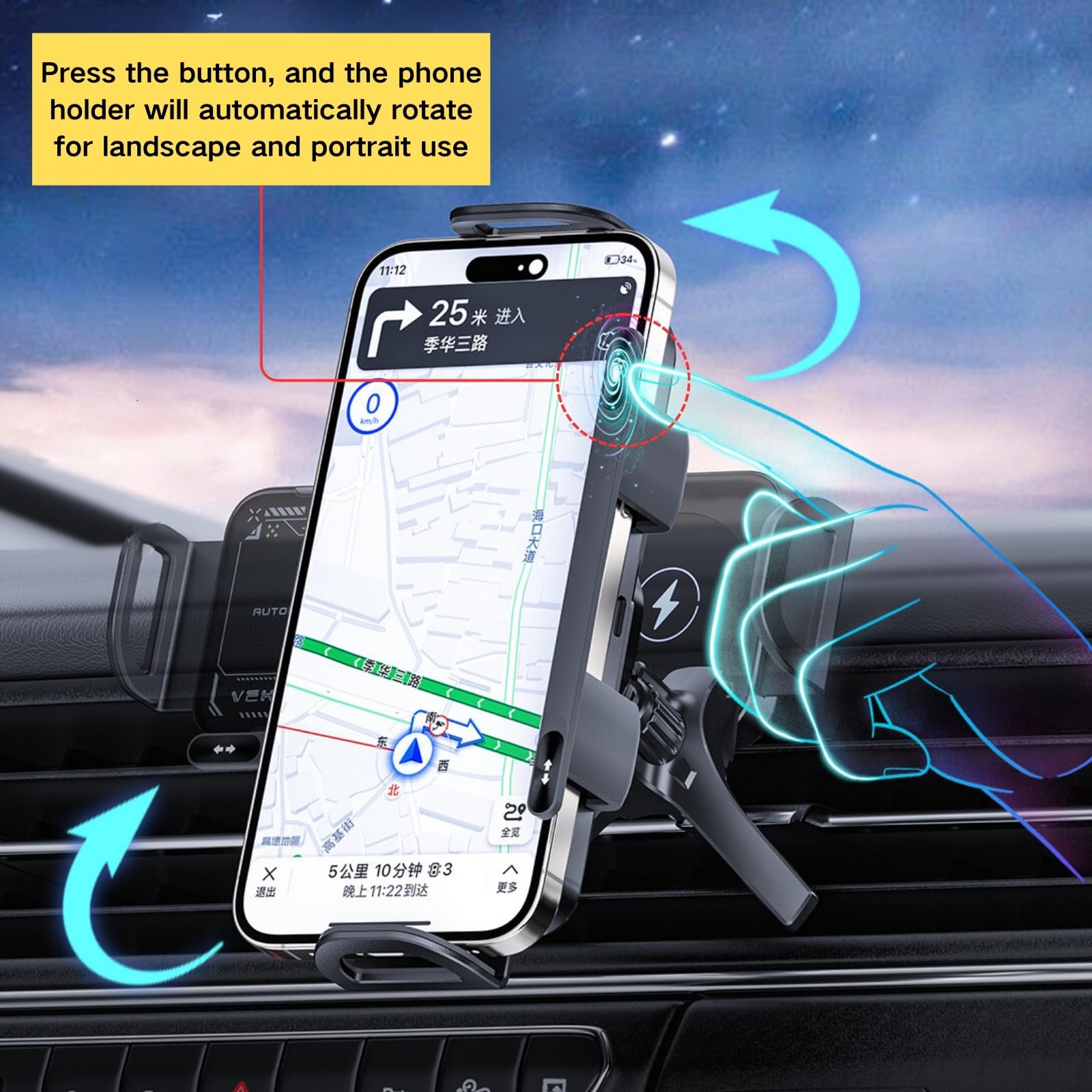 **15W Wireless Car Charger Mount for Samsung Galaxy Z Fold 5/4/3/2 & iPhone 16 Pro Max/15/14/13 - Fast Charging Phone Holder with Vent Clip - Perfect for Folding Screen Phones & Long Road Trips**