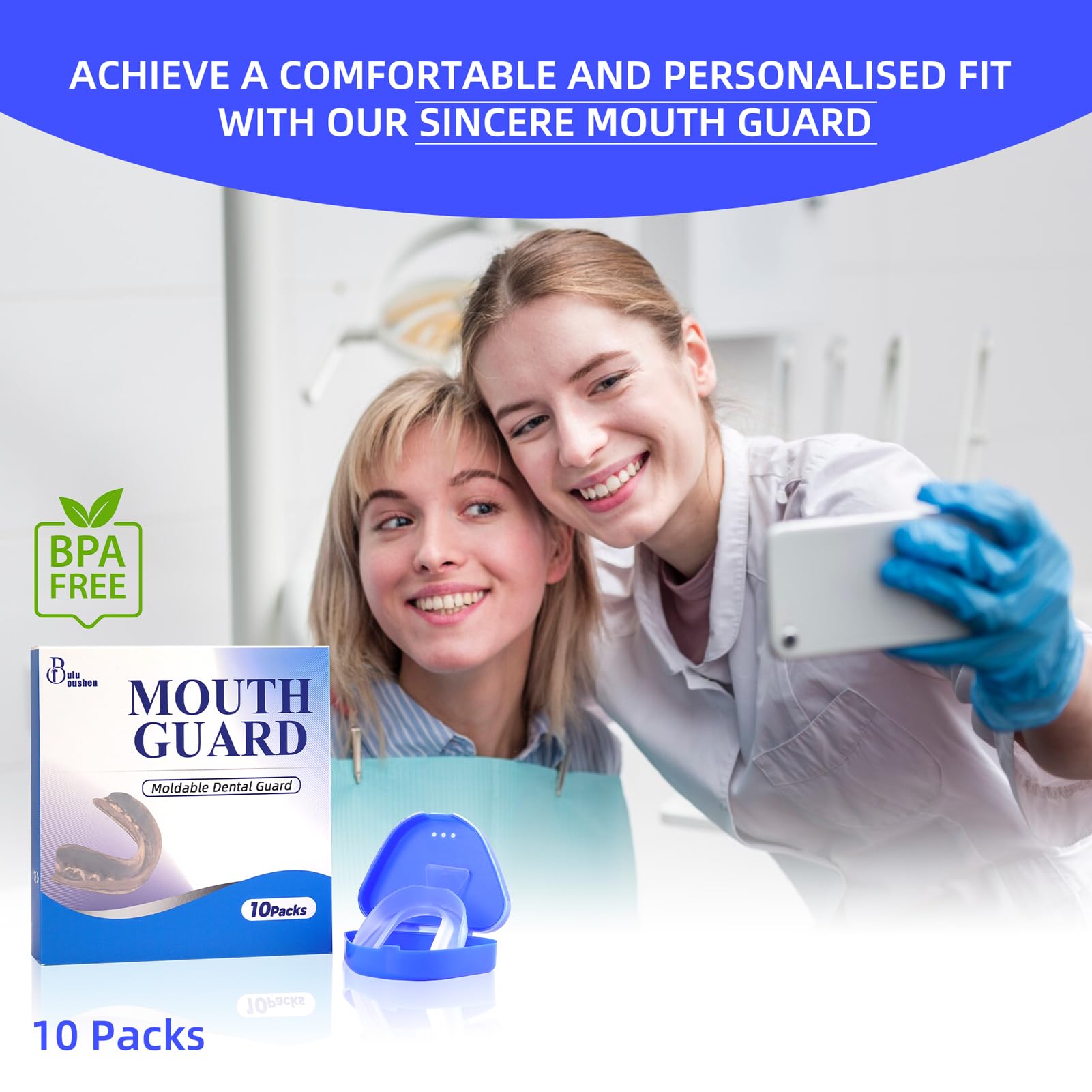 10 Pack Moldable Mouth Guard for Teeth Grinding & Clenching - Bruxism Relief, Sports Protection & Teeth Whitening Tray with Travel Case - Perfect for Nighttime Use, Boxing, MMA & Dental Care