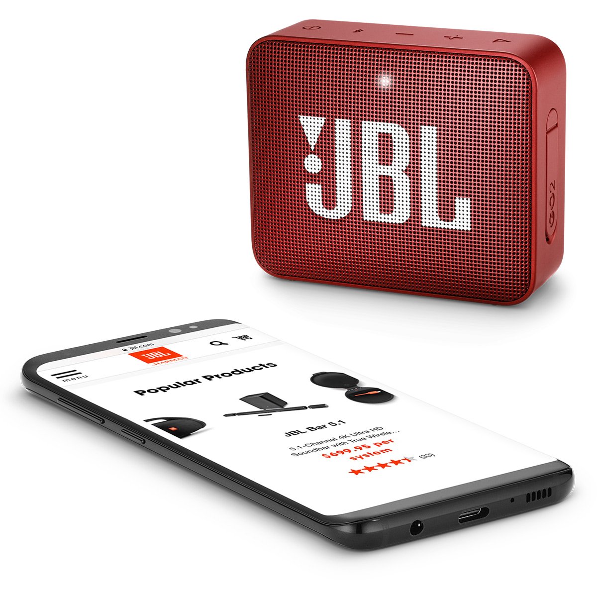 JBL GO2 Waterproof Ultra Portable Bluetooth Speaker with Rich Bass - Red | Wireless Outdoor Speaker for Beach, Pool, Hiking & Travel