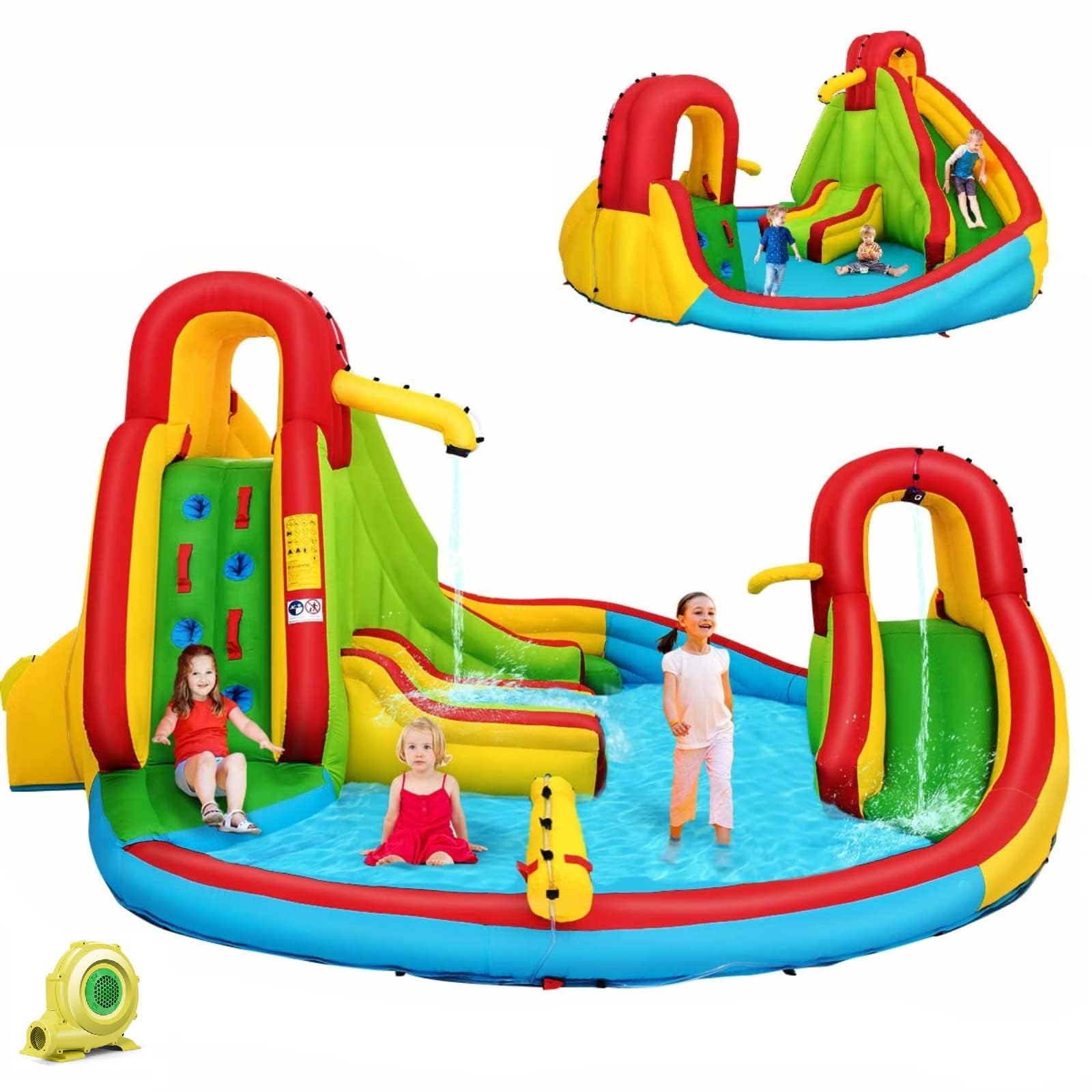 **Costzon 16x14FT Inflatable Water Slide for Kids & Adults - Dual Slides, Climbing Wall, Large Splash Pool - Outdoor Backyard Party Fun, Summer Water Games, Birthday Gifts**