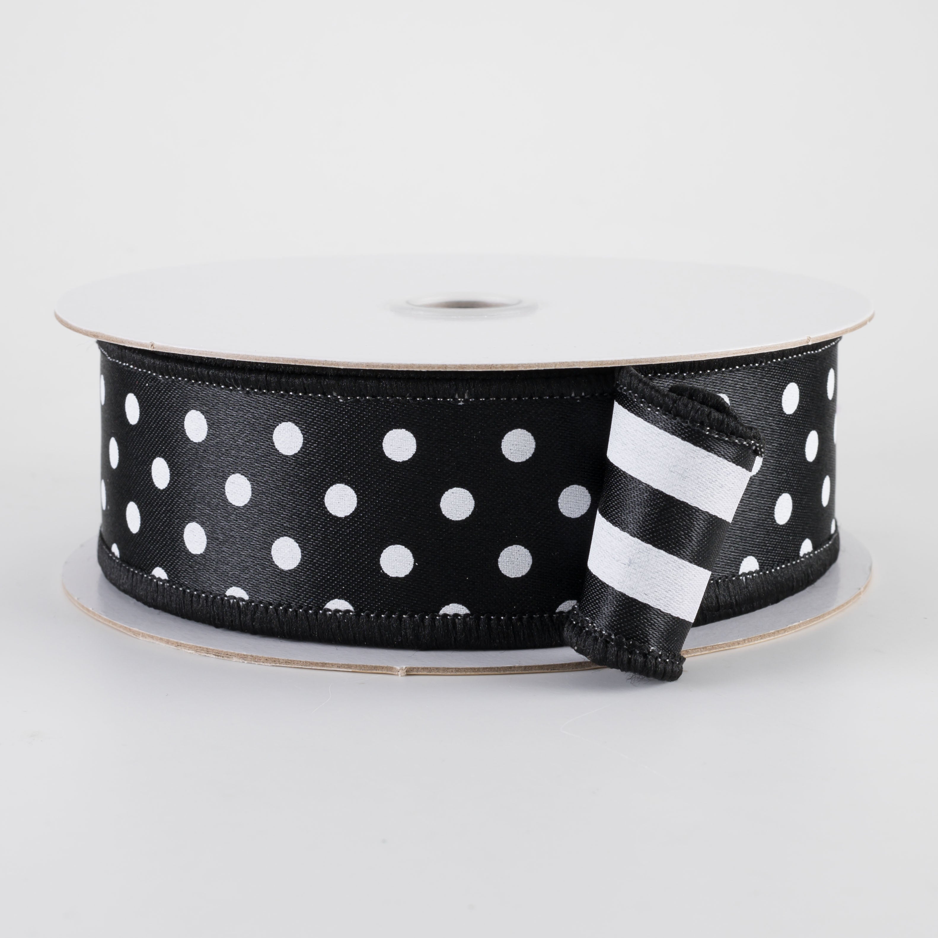 1.5 Inch Double Sided Fused Polka Dot & Striped Ribbon - Black and White Craft Ribbon (10 Yards) for Gift Wrapping, DIY Projects, Hair Bows & Party Decorations
