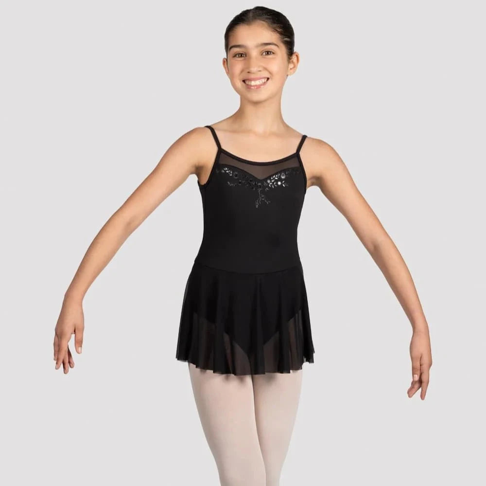 Bloch Mirella Black Glow Scoop Neck Skirted Leotard for Ballet, Dance & Performance - Stretchable & Comfortable Dancewear for Kids & Adults