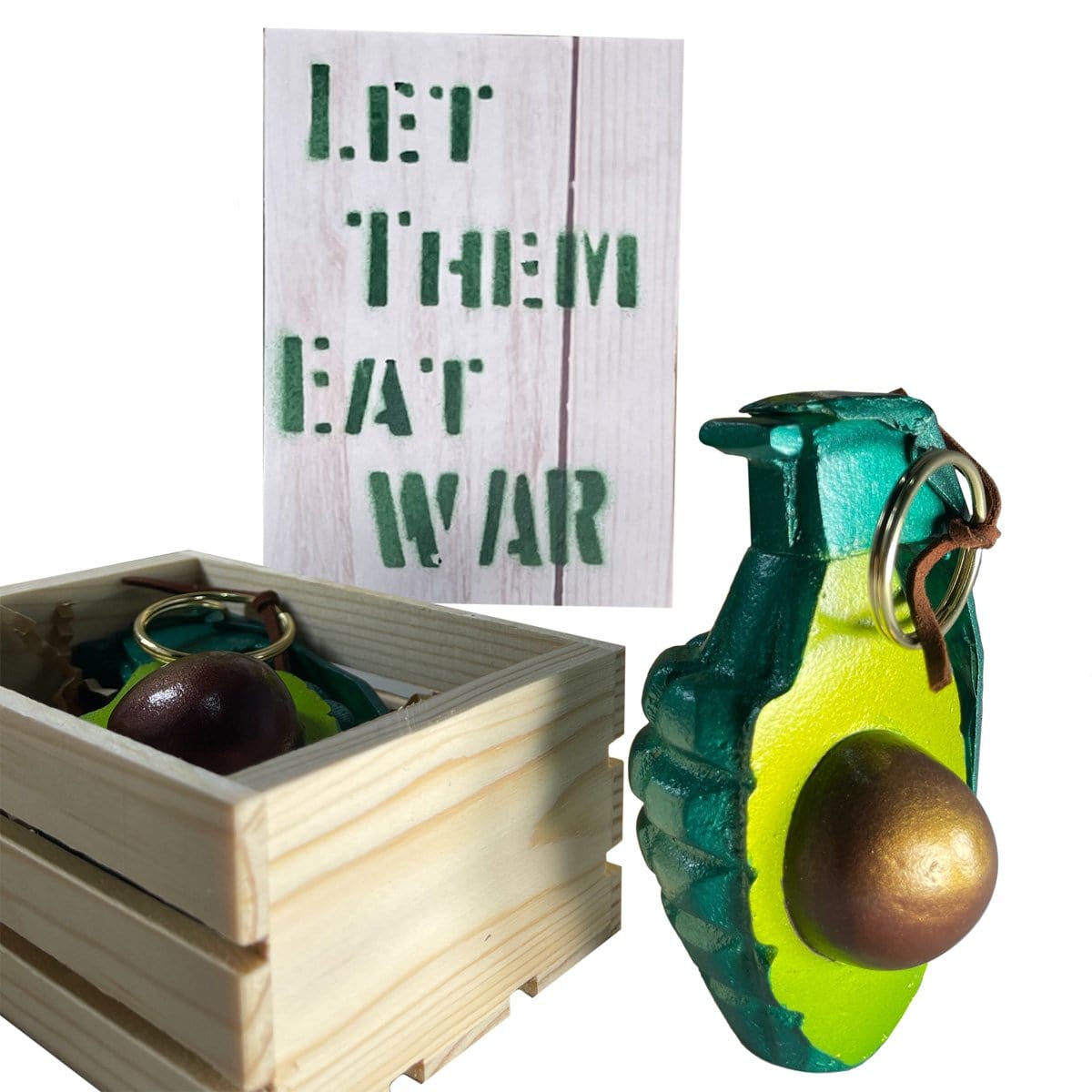 JesseJFR Avocado Grenade Resin Sculpture - Unique Art Collectible for Home Decor, Office Display & Gift Giving | Let Them Eat War Statement Piece