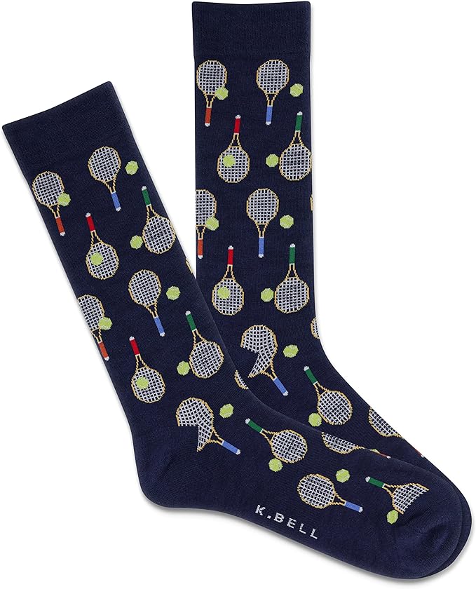 K.Bell Men's Tennis Crew Socks - Moisture-Wicking Athletic Socks for Running, Gym & Sports - Comfortable & Durable Performance Socks