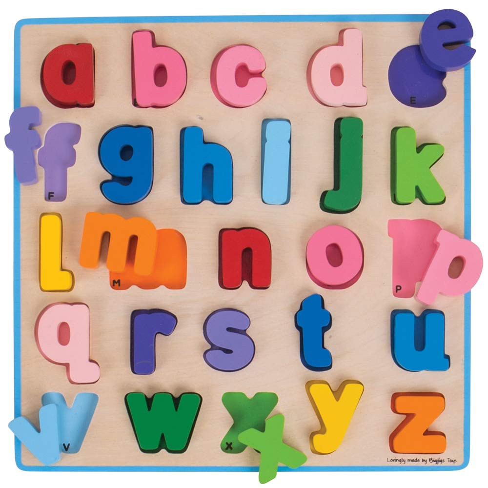 Bigjigs Toys Wooden Alphabet Puzzle - Thick Lowercase Letter Pieces for Kids Learning & Early Education | Montessori, Preschool, Homeschooling Activity