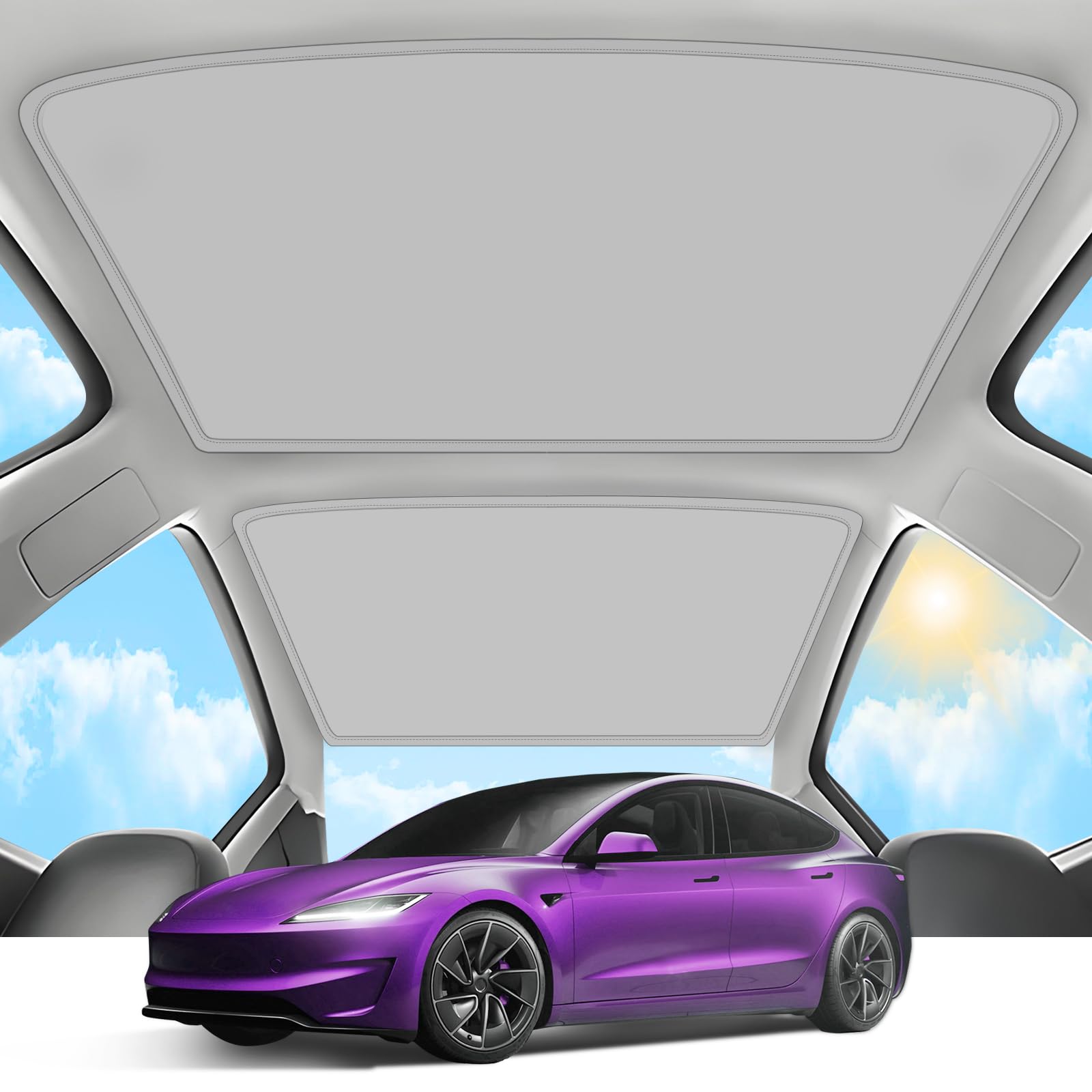 2025 Upgraded Tesla Model 3 Highland Sunshade Roof Cover - No Gap Sag-Free Design, Heat Insulation Glass Roof Sunshade Accessory for 2024-2025 Models (Gray) | Perfect for Summer Protection & Interior Temperature Control