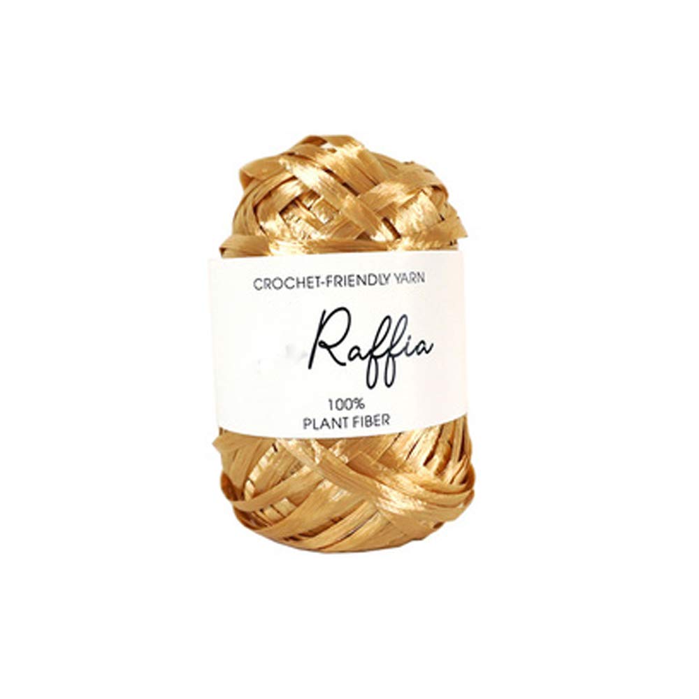 40g 80yd Natural Shiny Gold Raffia Yarn for Crochet & Knitting - DIY Summer Bags, Hats, Beach Accessories - Eco-Friendly Handmade Craft Fiber for Hats, Baskets, Home Decor