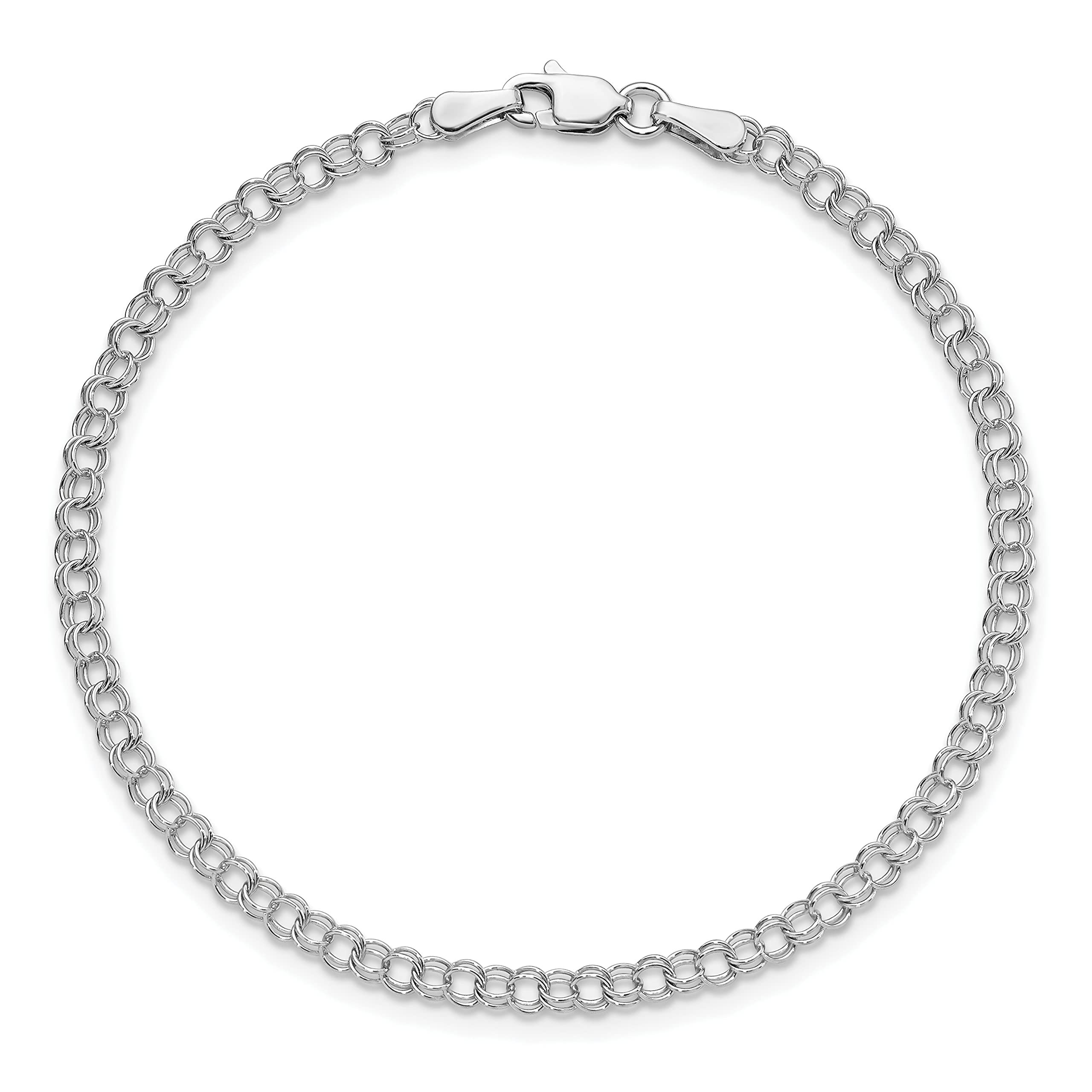 IceCarats 14K Solid White Gold 3mm Double Link Chain Charm Bracelet for Women - Elegant Layering Jewelry for Everyday Wear & Special Occasions