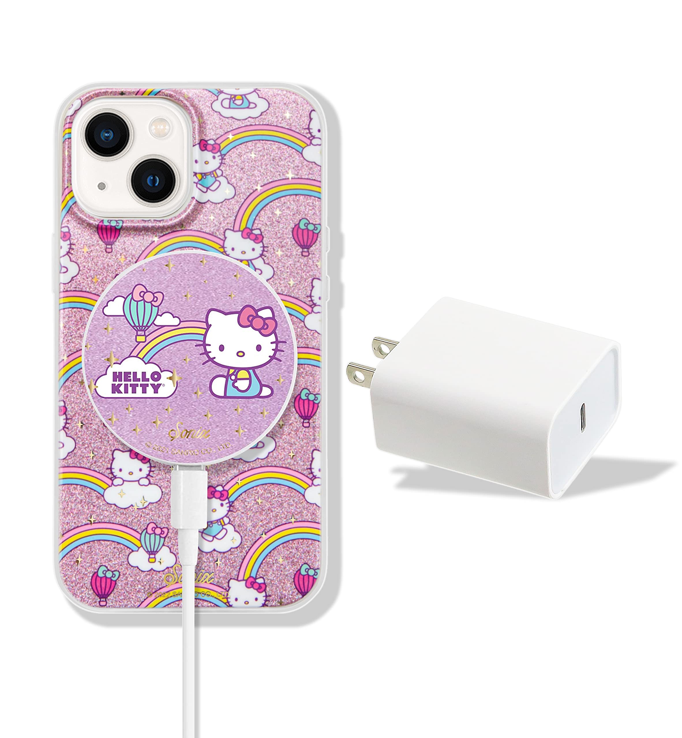 Sonix Rainbow Hello Kitty iPhone 13 Case with MagLink Charger & USB-C Adapter | MagSafe Compatible Protective Cover | Cute Gift for Girls, Teens, Women | Perfect for School, Work, Travel