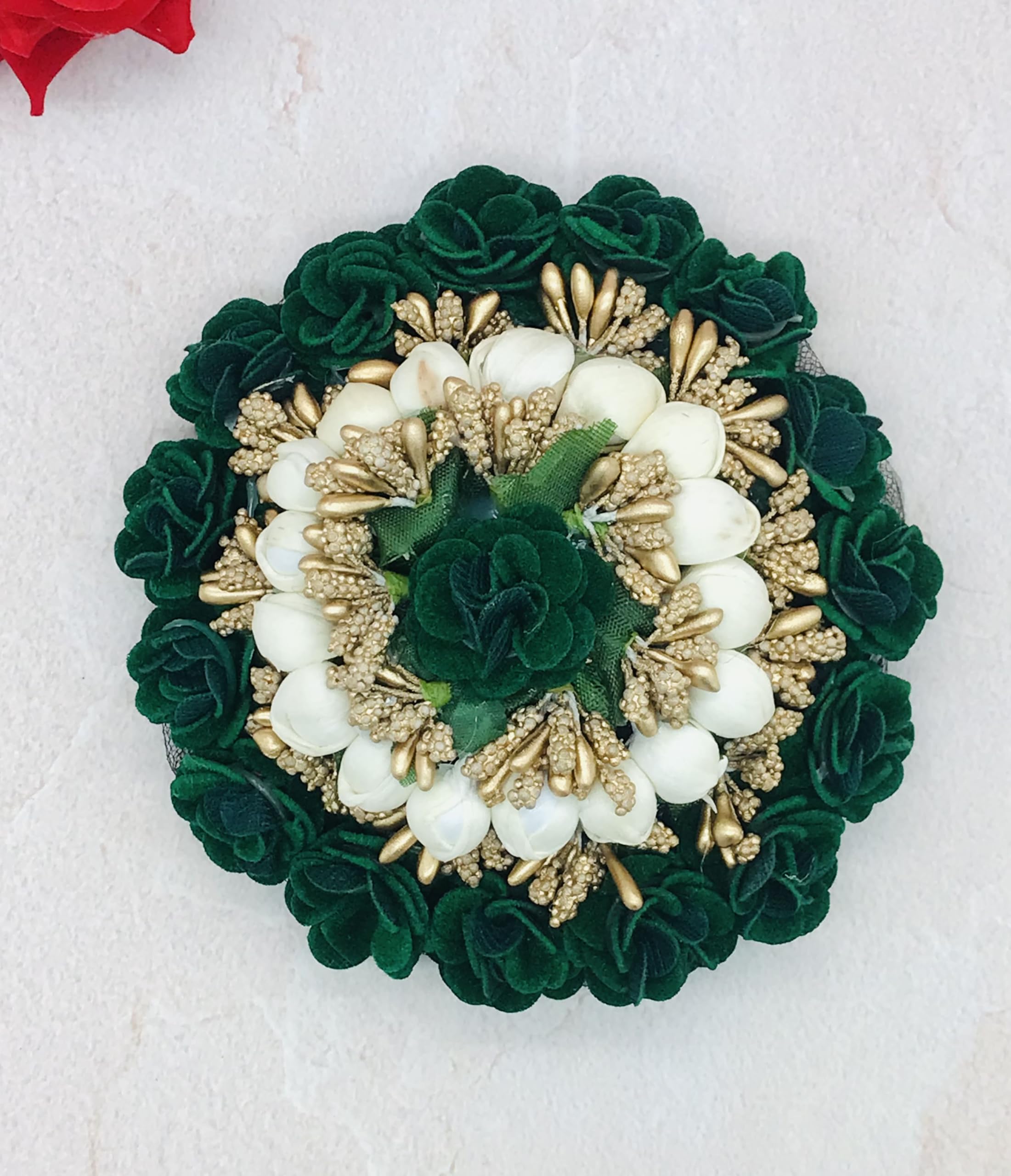 Gadinfashion™ Bridal Hair Juda/Gajra - Traditional Indian Wedding Hair Accessories for Women & Girls (Green & White) - Perfect for Weddings, Festivals & Special Occasions