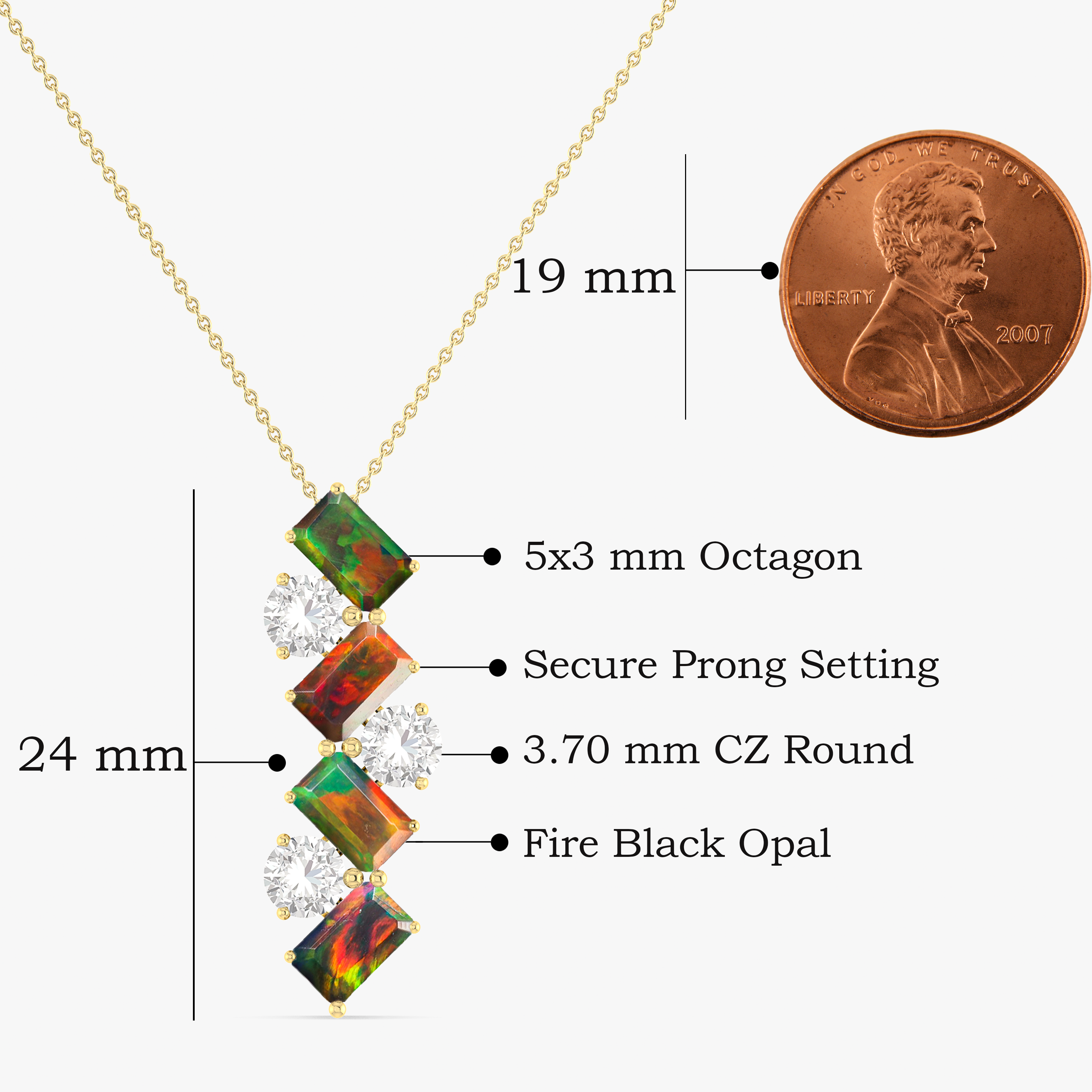 Black Baguette Opal Gemstone Charm Pendant Necklace - Elegant Dainty Jewelry for Women, Perfect for Everyday Wear, Date Nights & Special Occasions