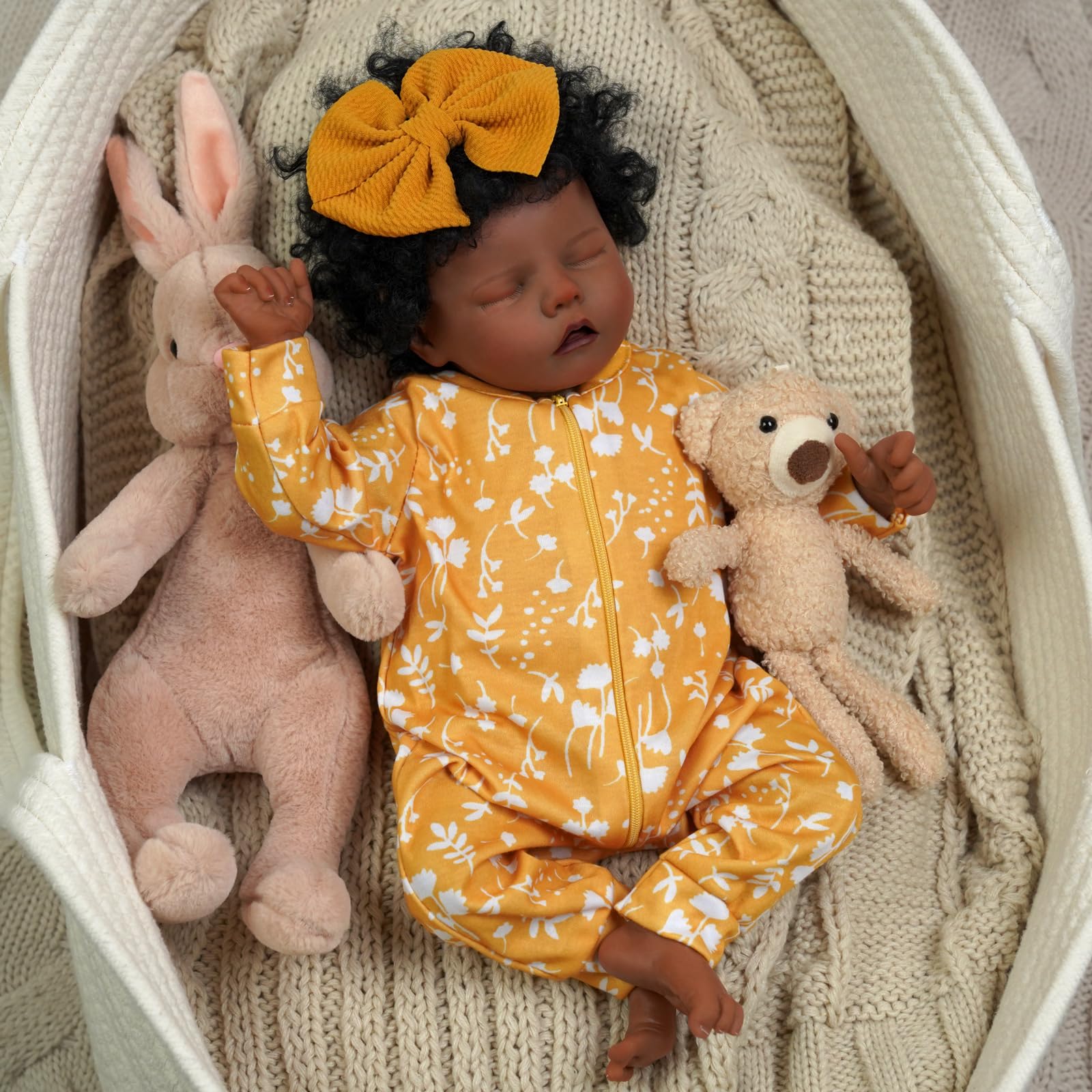 17'' Realistic Black Reborn Baby Doll - African American Girl with Soft Vinyl Body & Complete Accessories | Poseable Lifelike Baby Doll for Collectors, Gift Giving & Nursery Decor