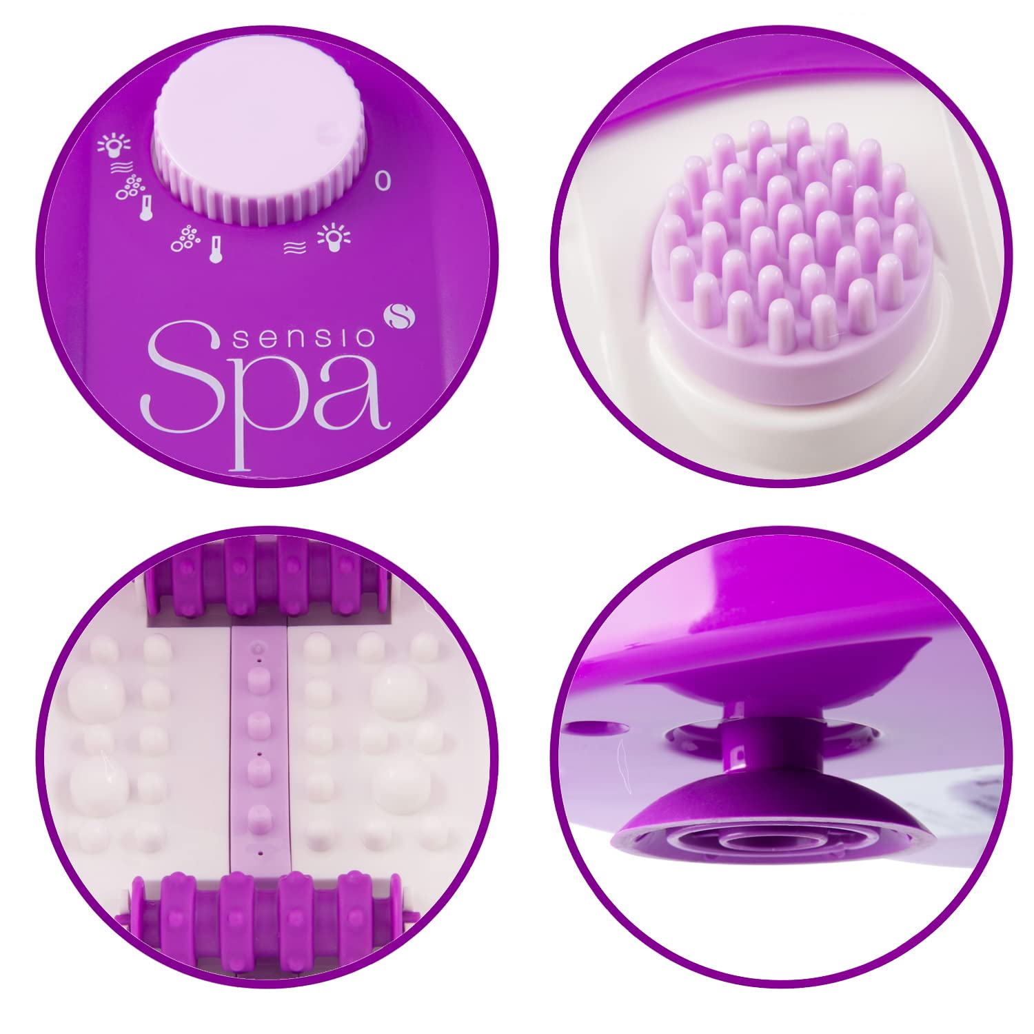 Sensio Spa Foot Massager with Heat, Bubbles & 9 Accessories - Home Pedicure Bath for Relaxation & Therapy - Perfect for At-Home Spa, Post-Workout Recovery & Self-Care (White & Purple)