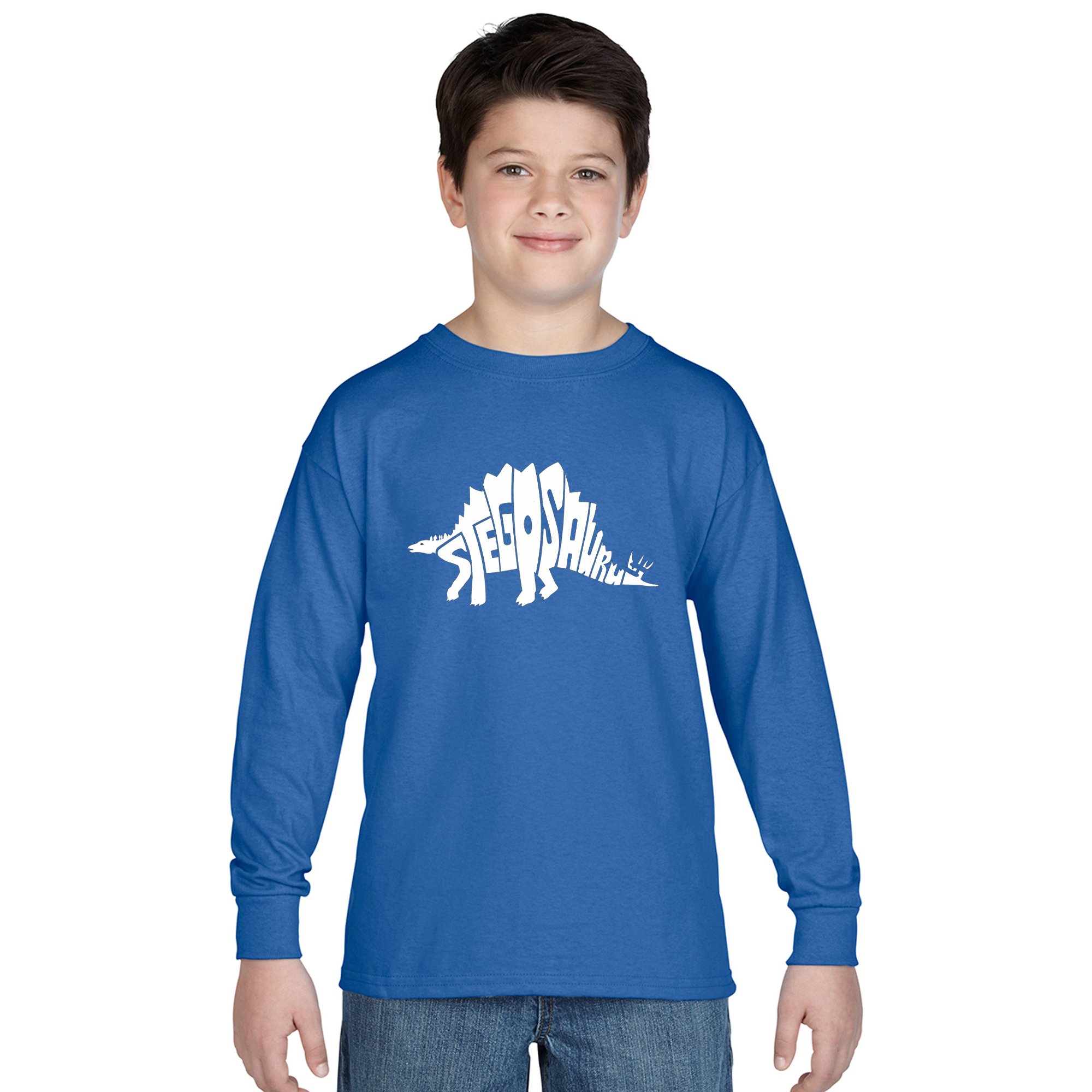 LA POP ART Boys' Long Sleeve Graphic T-Shirt with Stegosaurus Dinosaur Print - Cool Casual Wear for School, Playdates & Everyday Adventures