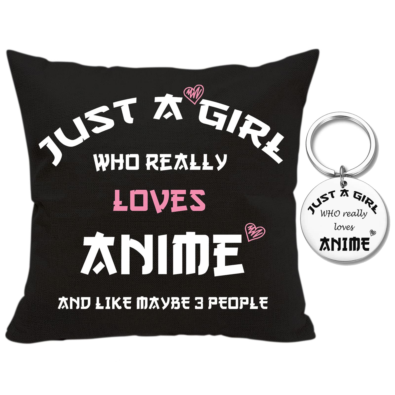 Anime Lover 2-Sided Printed Pillow Cover with Free Keychain - 18x18 Inch Anime Throw Pillow Case for Sofa & Bed - Perfect Gift for Anime Enthusiasts (Black)