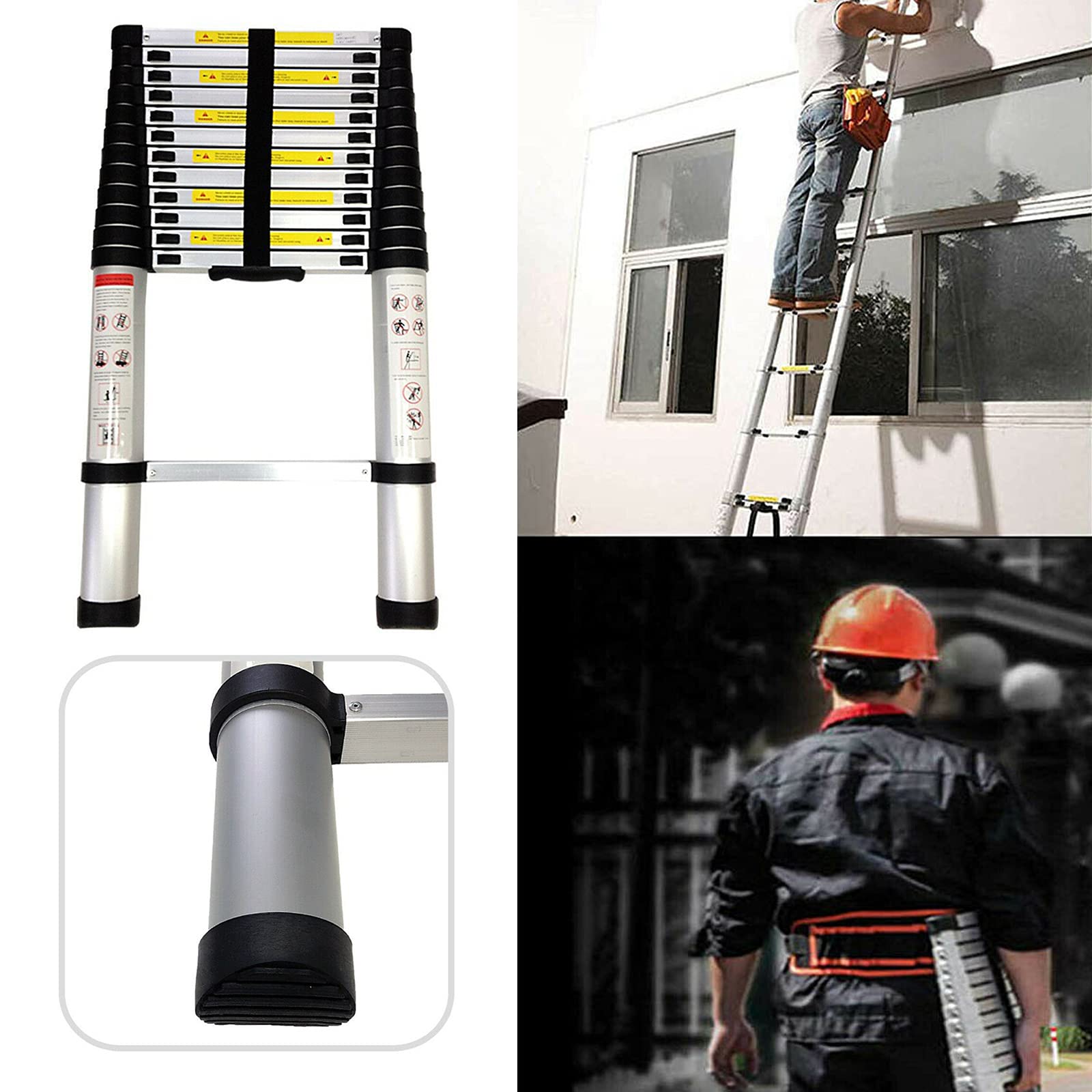 16.4ft Aluminum Telescoping Ladder - EN131 Certified Extension Ladder with 2 Detachable Hooks | 330lbs Max Load | Lightweight & Compact Folding Ladder for Roof Access, Ceiling Work, Home Maintenance, and Outdoor Projects